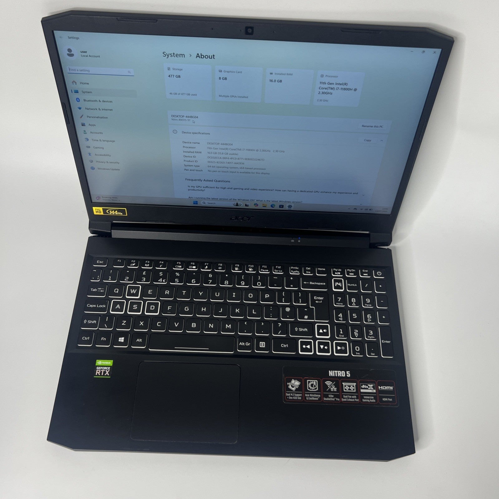 Acer Nitro 5 AN515-57 Intel Core i7-11800H 16GB RAM 512GB SSD RTX 3070 Win 11