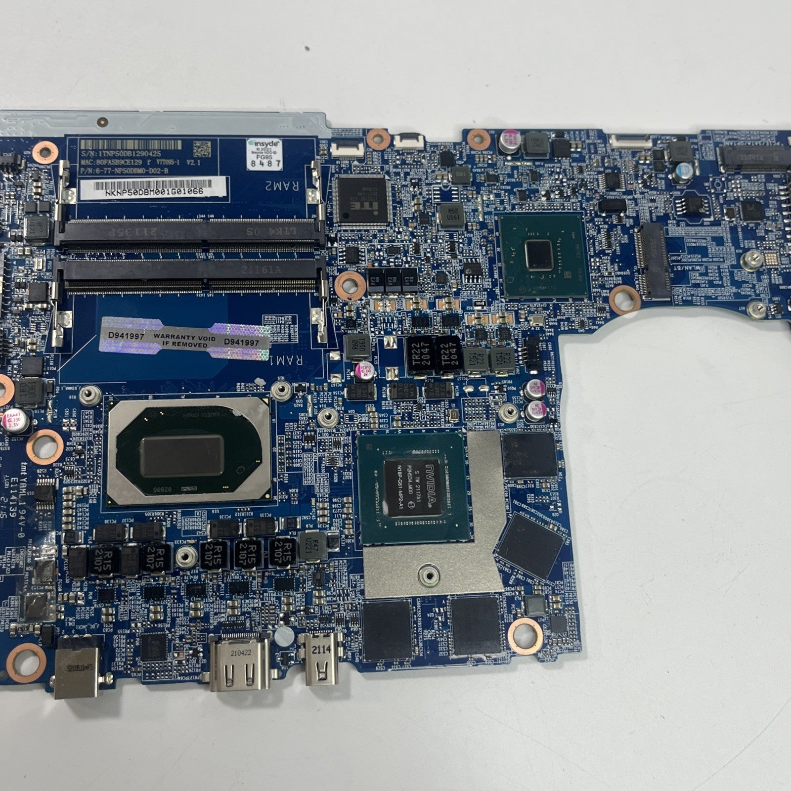 Genuine  Medion Erazer E10 Motherboard i5-10th Gen , GTX 1650, NP500. No Power.