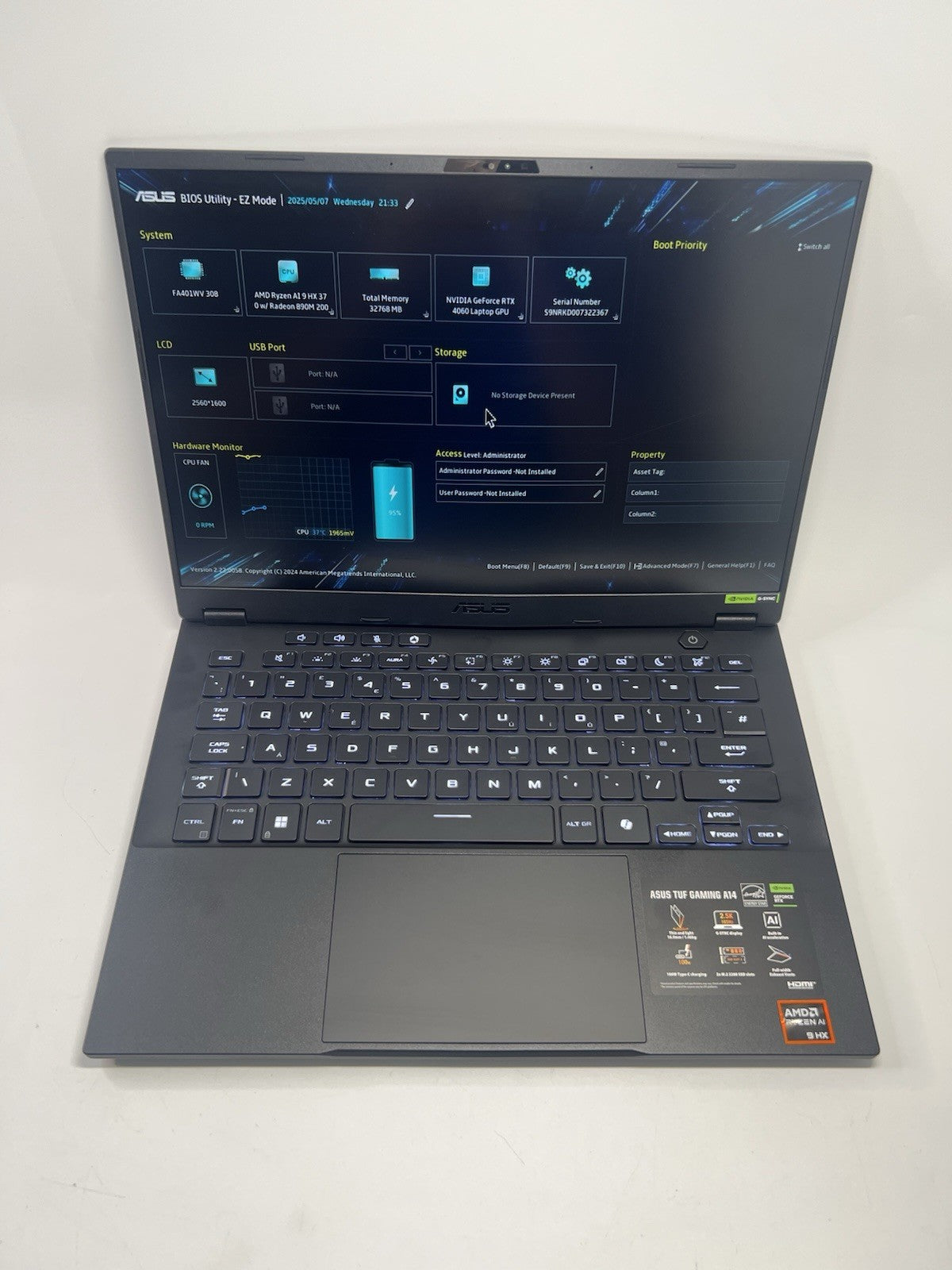 ASUS TUF A14 AMD Ryzen AI 9 32GB RAM  RTX 4060 165Hz 14 Inch For Parts