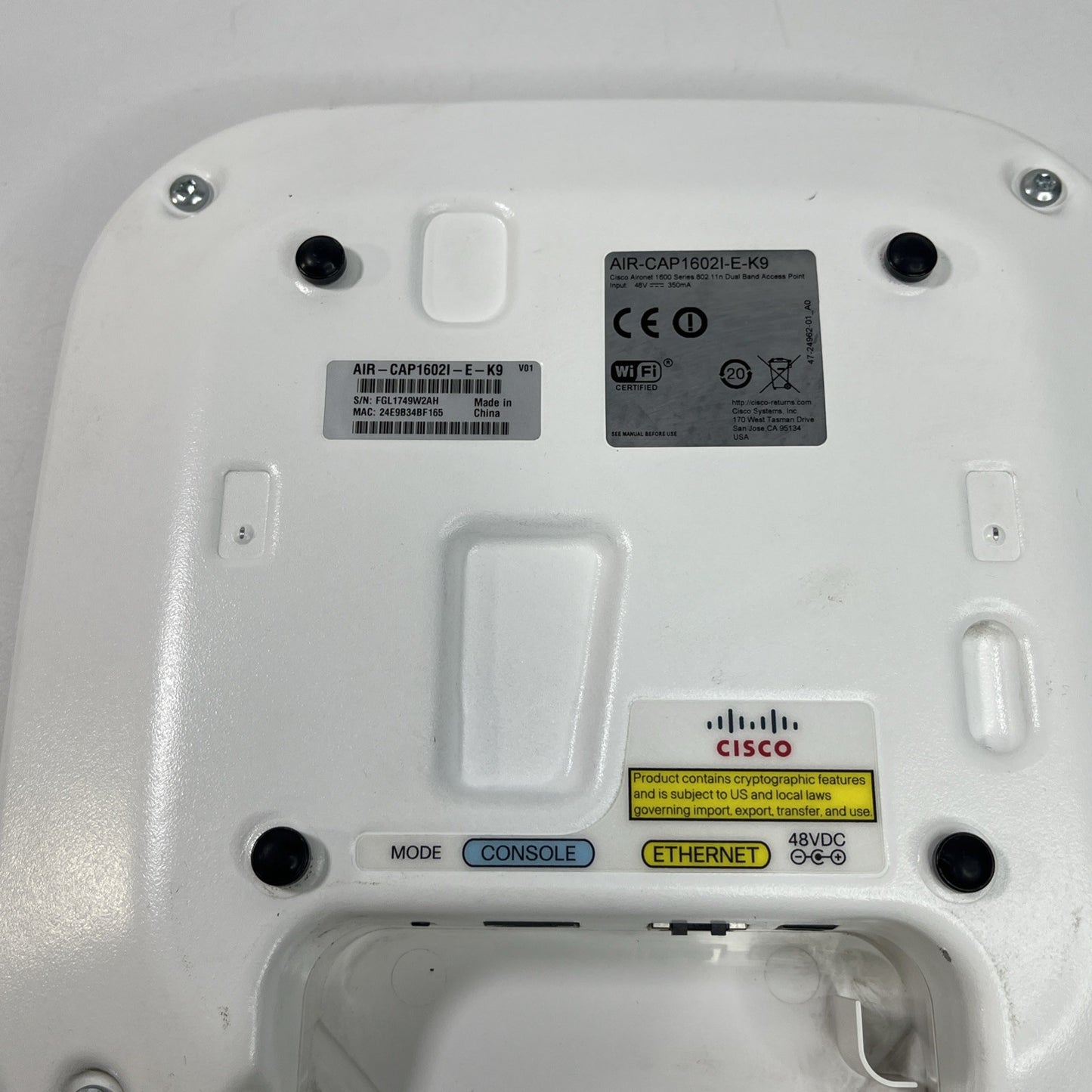 Cisco Aironet AIR-CAP1602I-E-K9 Dual Band Wireless 802.11n Access Point AP