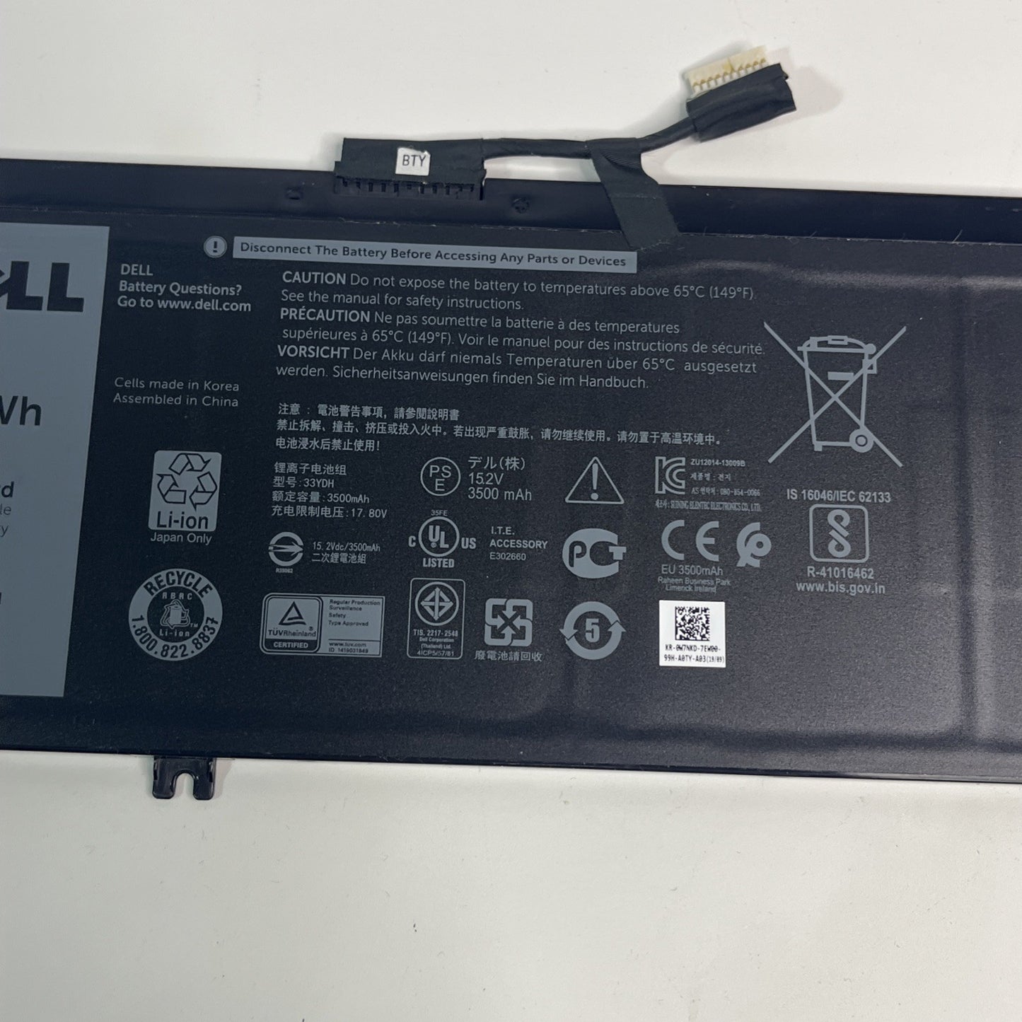 Genuine Dell 33YDH  3500mAh 56Wh Laptop Laptop Battery Good Health