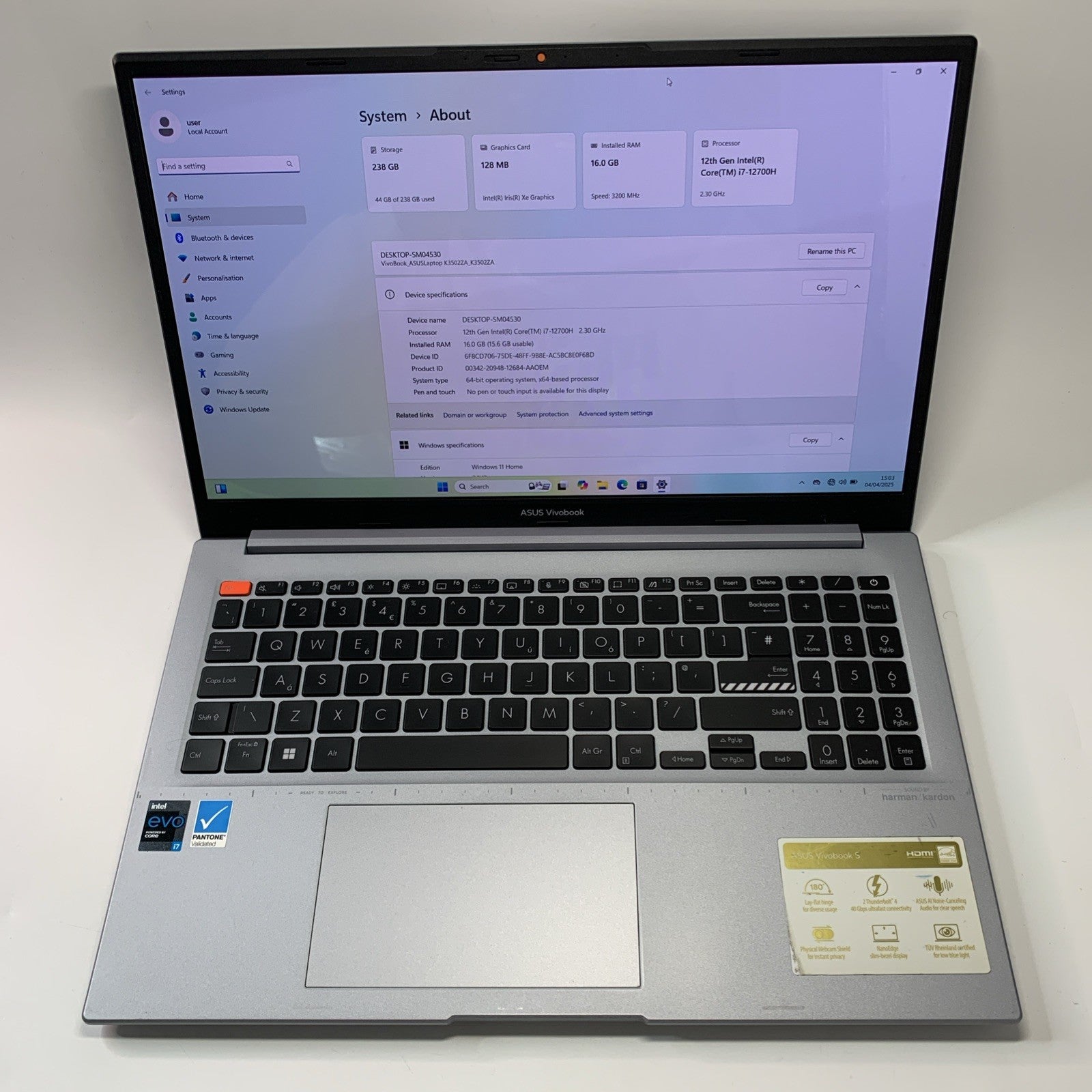 ASUS Vivobook S15 K3502ZA 15.6 OLED Laptop Intel i7-12700H 16GB RAM 256GB SSD