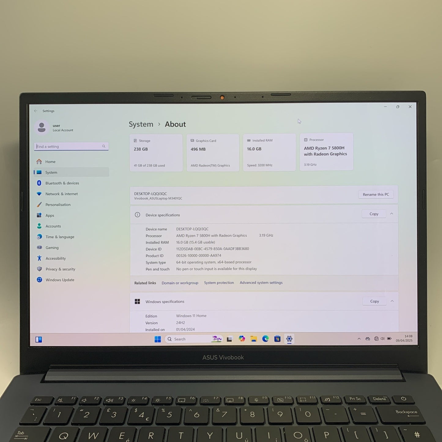 Asus Vivobook Pro 14 M3401Q OLED Ryzen 7-5800H 16GB 512GB SSD Windows 11 Laptop