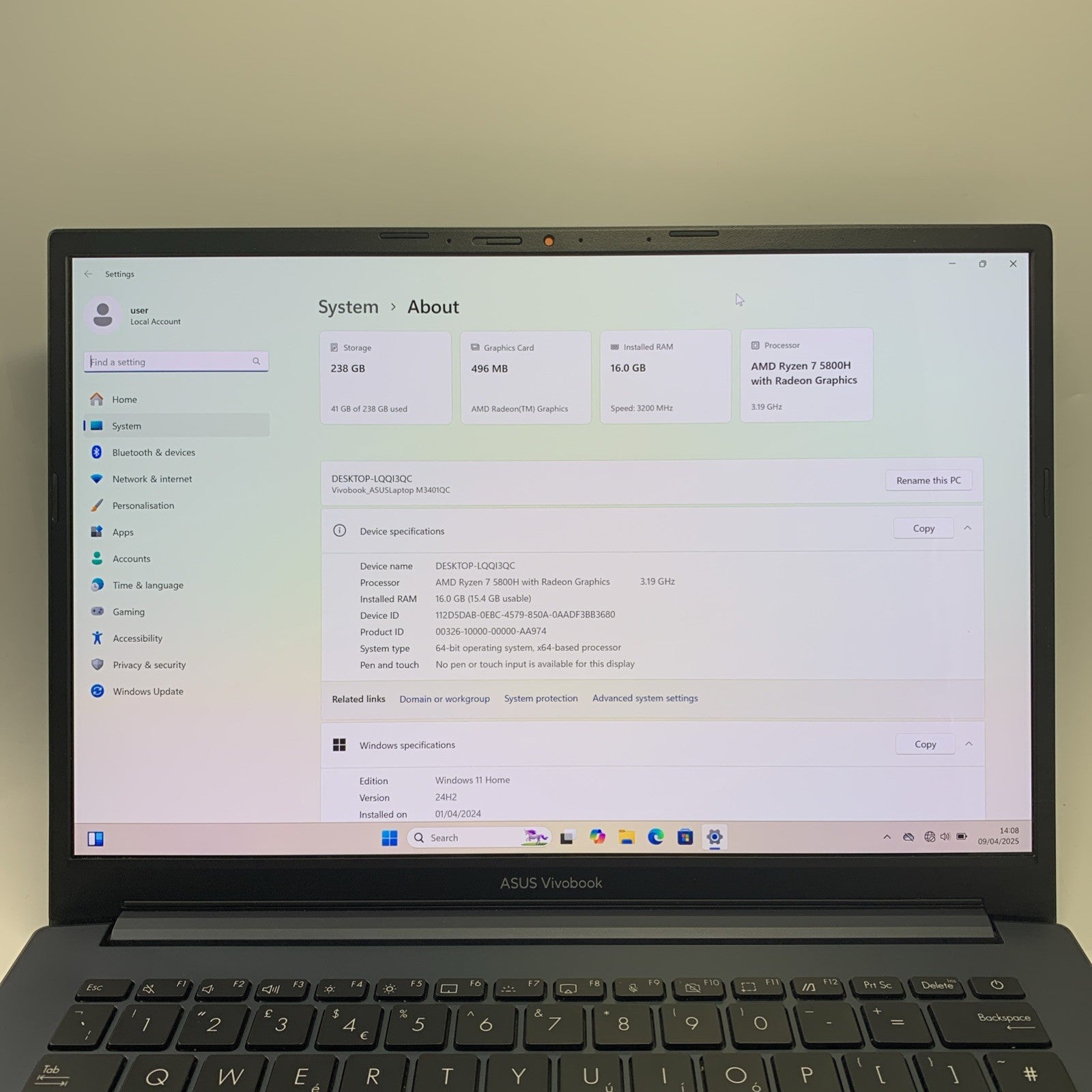 Asus Vivobook Pro 14 M3401Q OLED Ryzen 7-5800H 16GB 512GB SSD Windows 11 Laptop