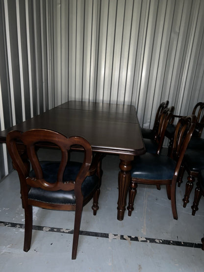 Solid Wood Extendable Dining Table & 8 Leather Chairs Seats 6–8 Classic Design