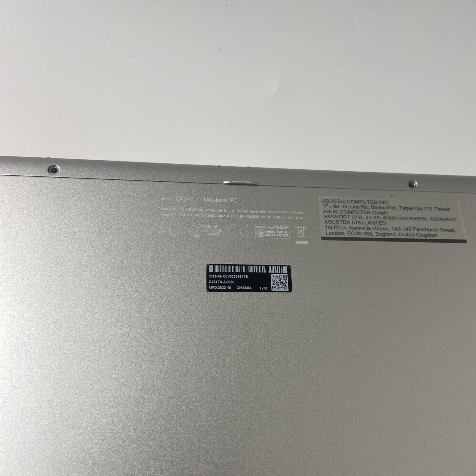 Asus Chromebook Flip C434T Base Chassis Bottom Case Cover Silver 13N1-7EA0521