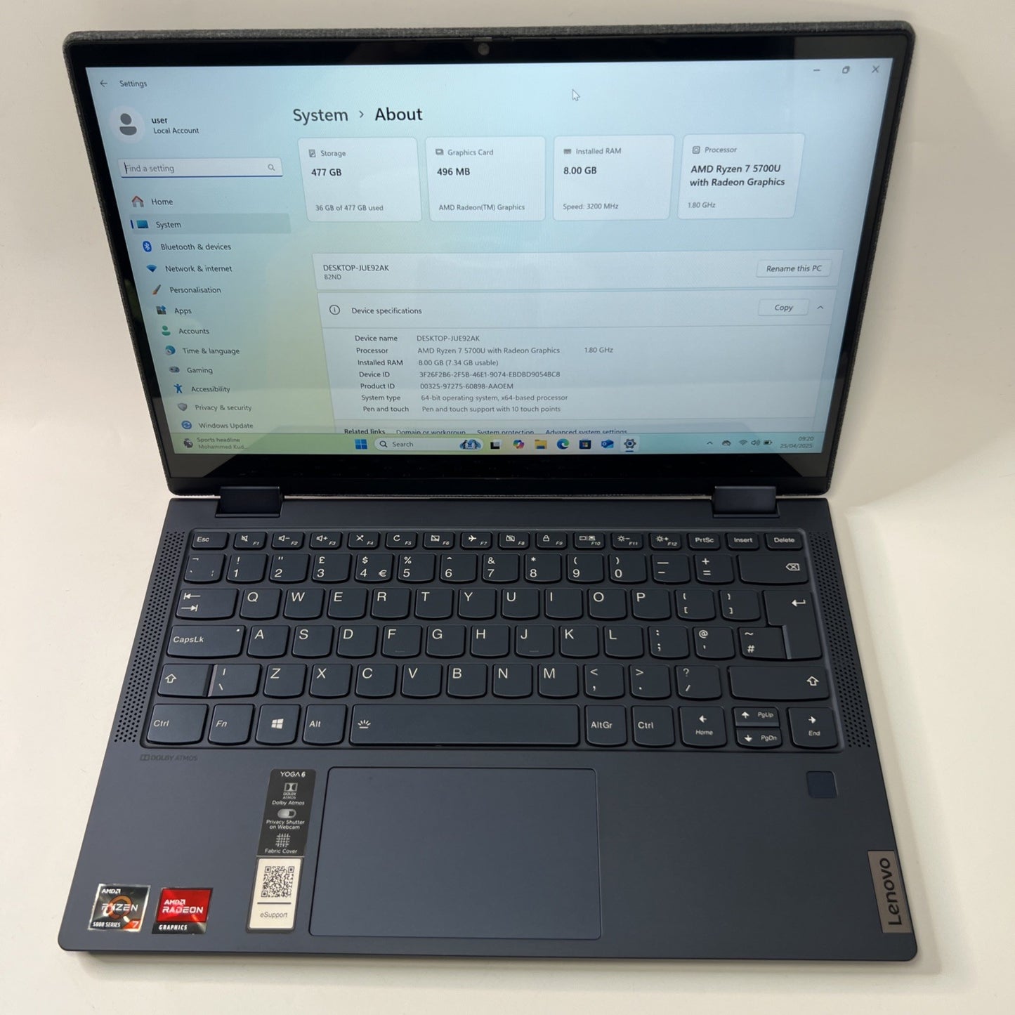 Lenovo Yoga 6 13ALC7 AMD Ryzen 7-5700U 8GB RAM 512GB SSD Touch Screen Win 11