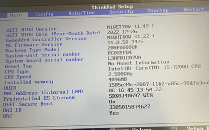 Lenovo ThinkPad T470S  Motherboard Intel Core  i5-7200U 4GB P/N 45113501009