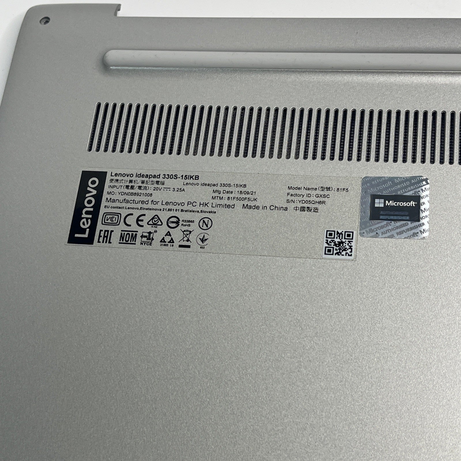 Genuine Sliver Lenovo Ideapad 330S-15IKB Base Bottom Chassis Cover Grade A