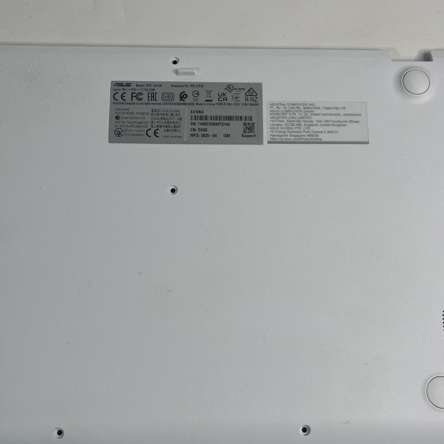 GENUINE Asus ,E410K Bottom Base Chassis Cover White 3CBKWBAJN40. #G A