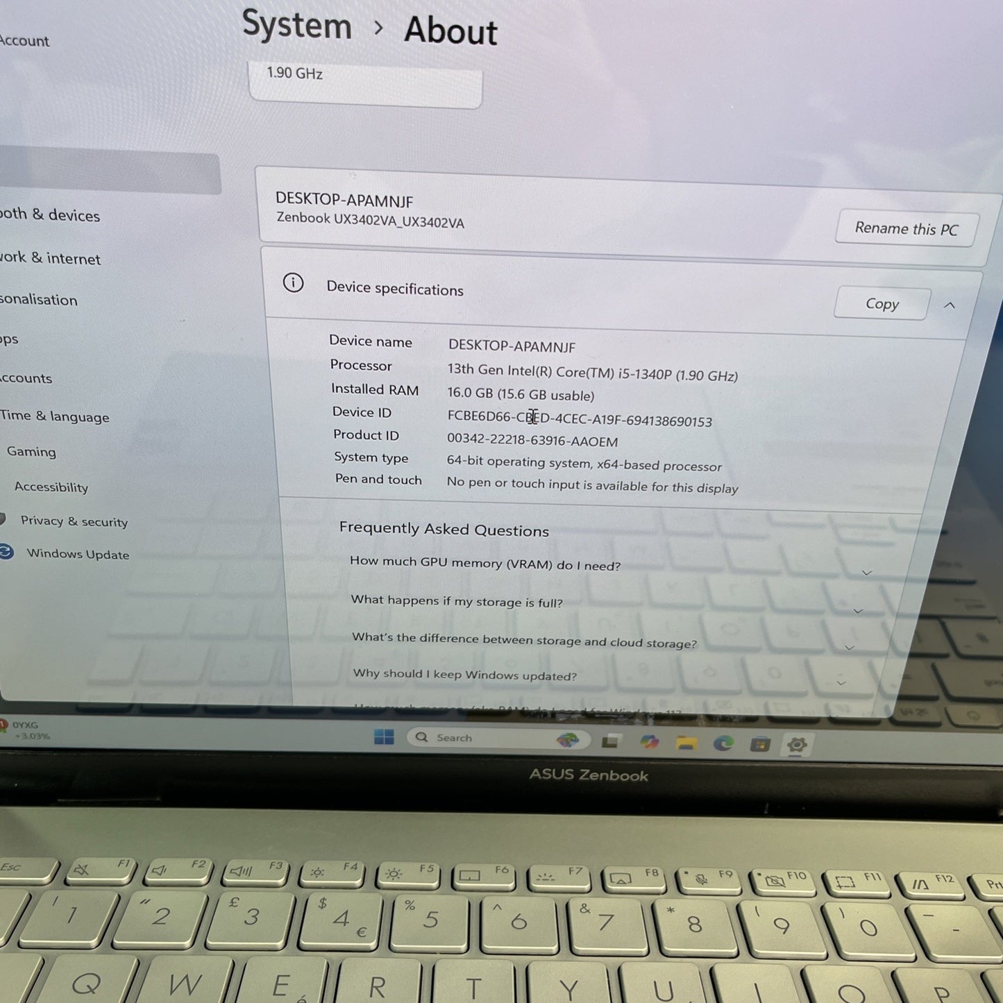 ASUS ZenBook 14 Ux3402V OLED 90Hz Laptop- i5-1340P,16GB RAM,256GB SSD,Windows 11