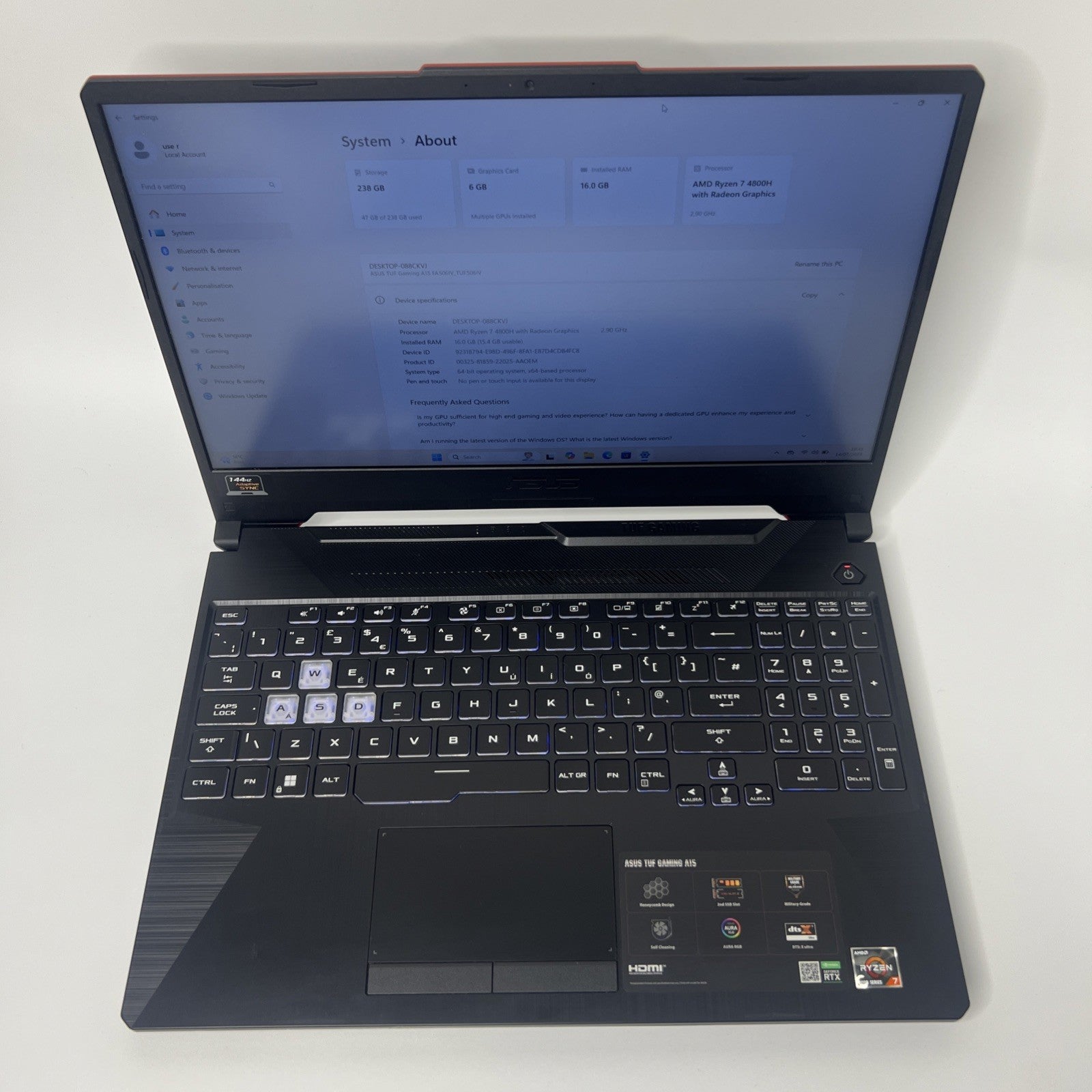ASUS TUF Gaming FA506IV 15.6” FHD AMD Ryzen 7 4800H RTX 2060 16GB RAM 256GB SSD
