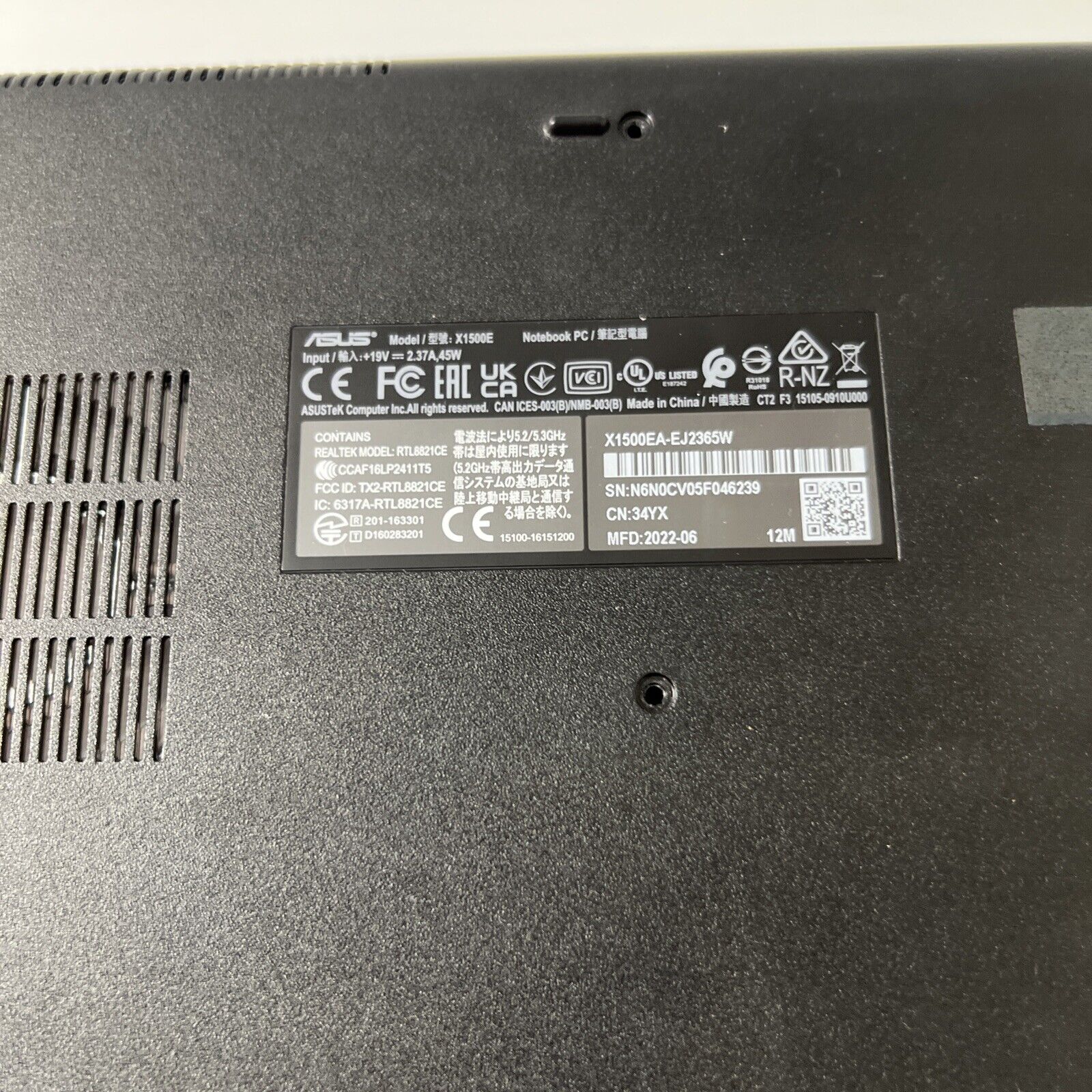 Asus Vivobook X1500E X1500EA 15.6" Base Cover Bottom Case Black 13N1-CEA1B01