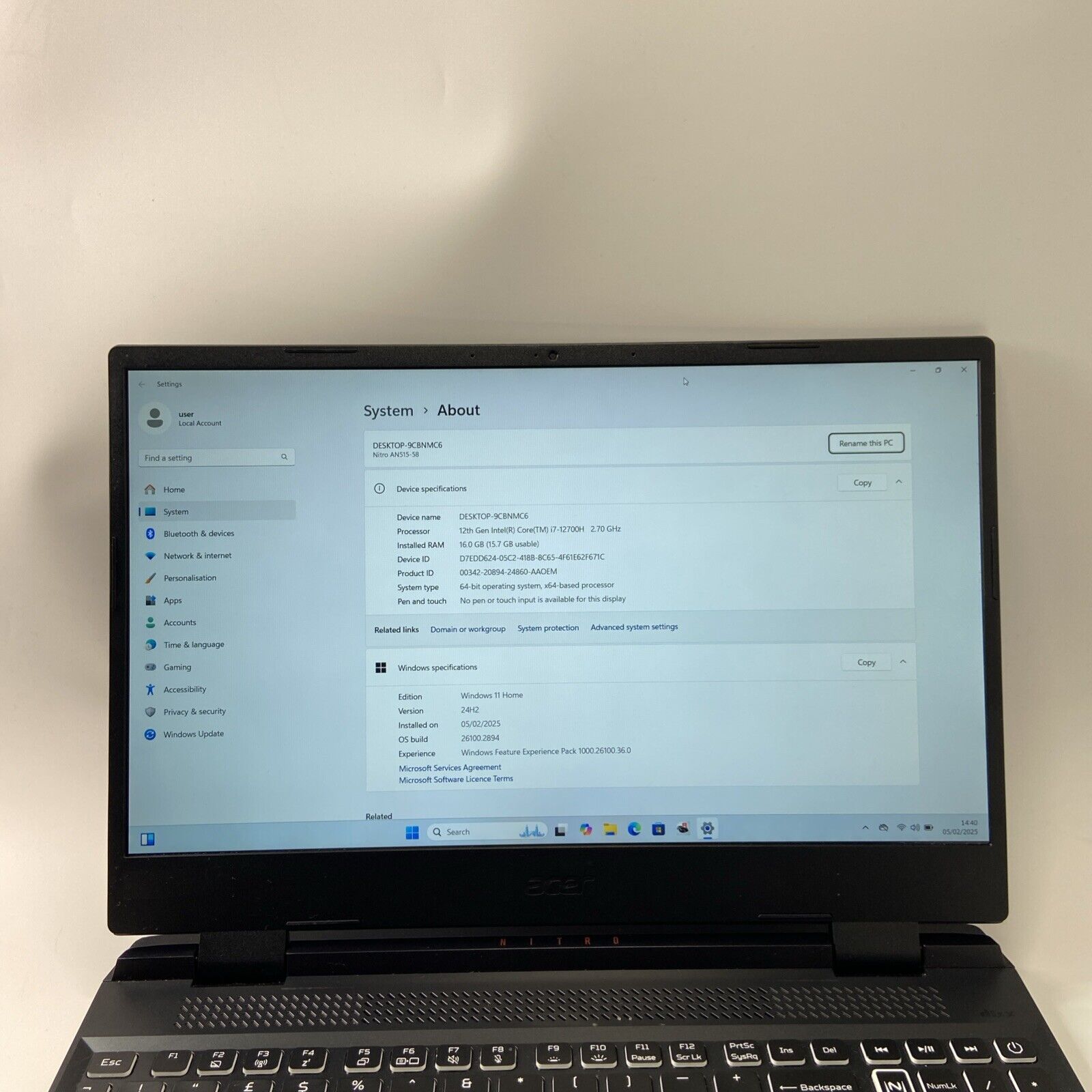 Acer Nitro 5 AN515-58 15" Gaming Laptop Intel i7 12th Gen 16GB 512GB RTX 3070 Ti