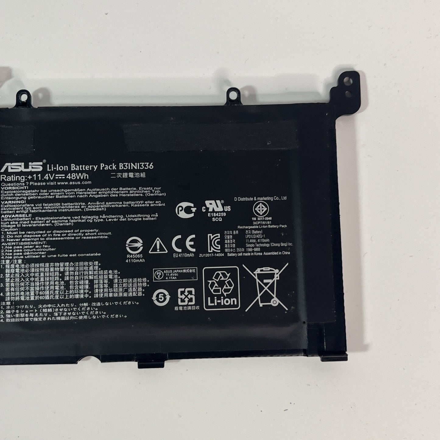 Genuine Black Asus K551L Battery B31N1336 Battery Health Good