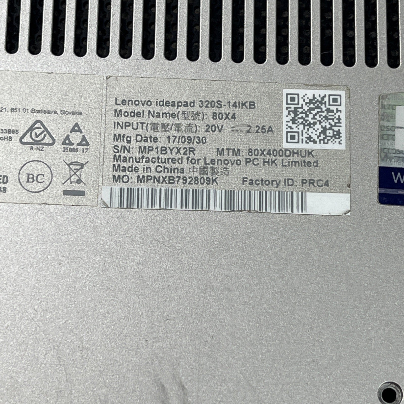 Genuine Sliver Lenovo Ideapad 320S-14IKB Base Bottom Chassis Cover