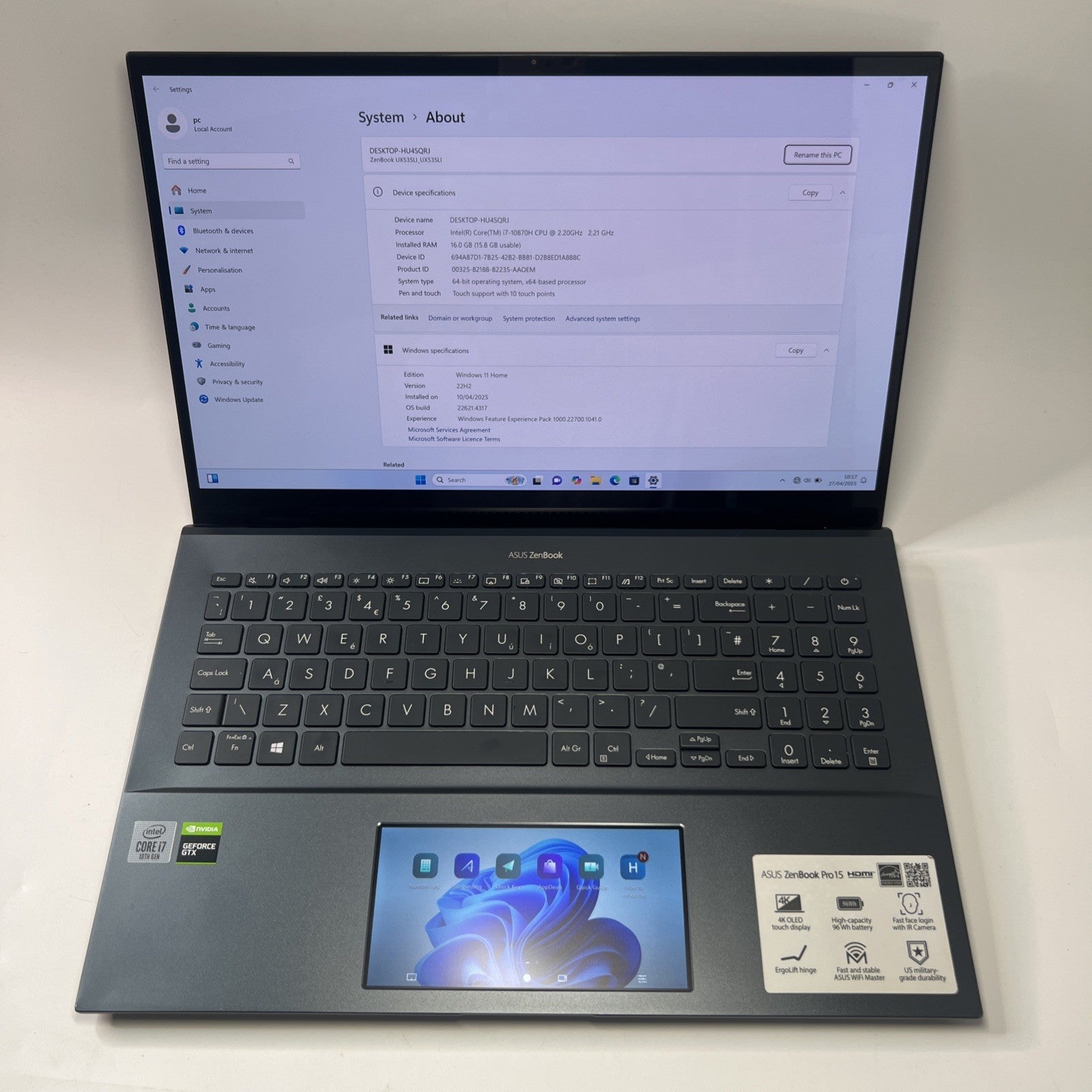 ASUS ZenBook 15 OLED UX535L Intel i7-10870H GTX 1650Ti 16GB RAM 256GB  SSD