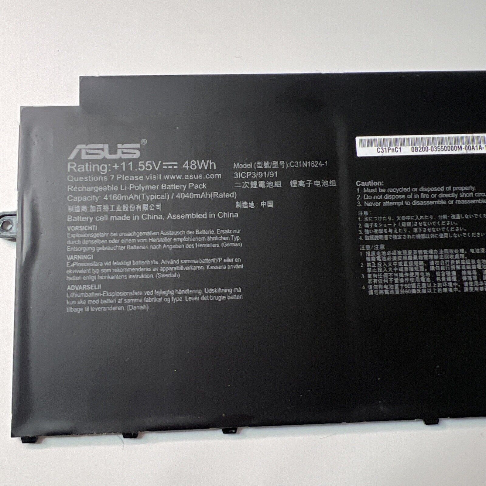 ASUS  C433T GENUINE Laptop BATTERY 0B200-03550000 C31N1824-1
