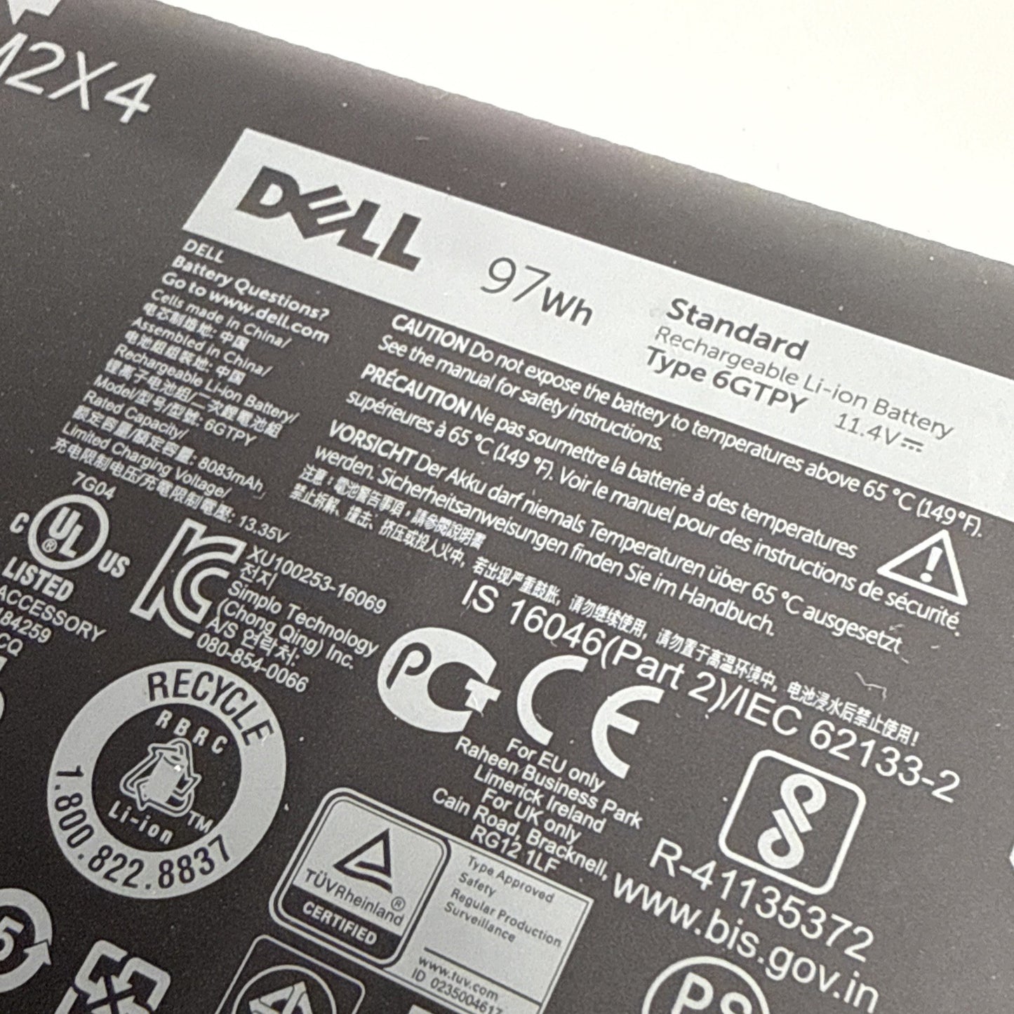 6GTPY battery for DELL XPS 15 9550 9560 9570 7590 Precision 15 5510 5520 5530