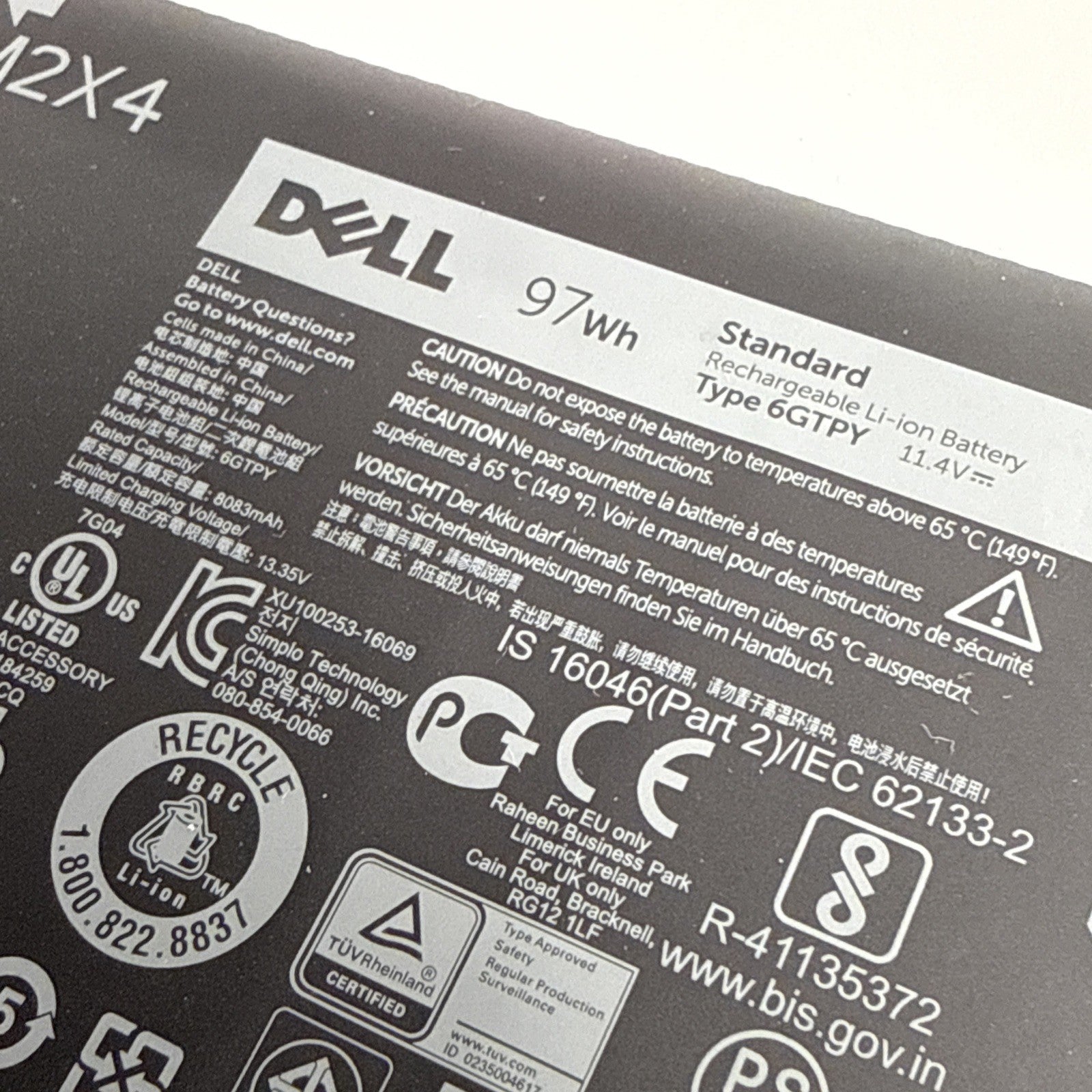 6GTPY battery for DELL XPS 15 9550 9560 9570 7590 Precision 15 5510 5520 5530
