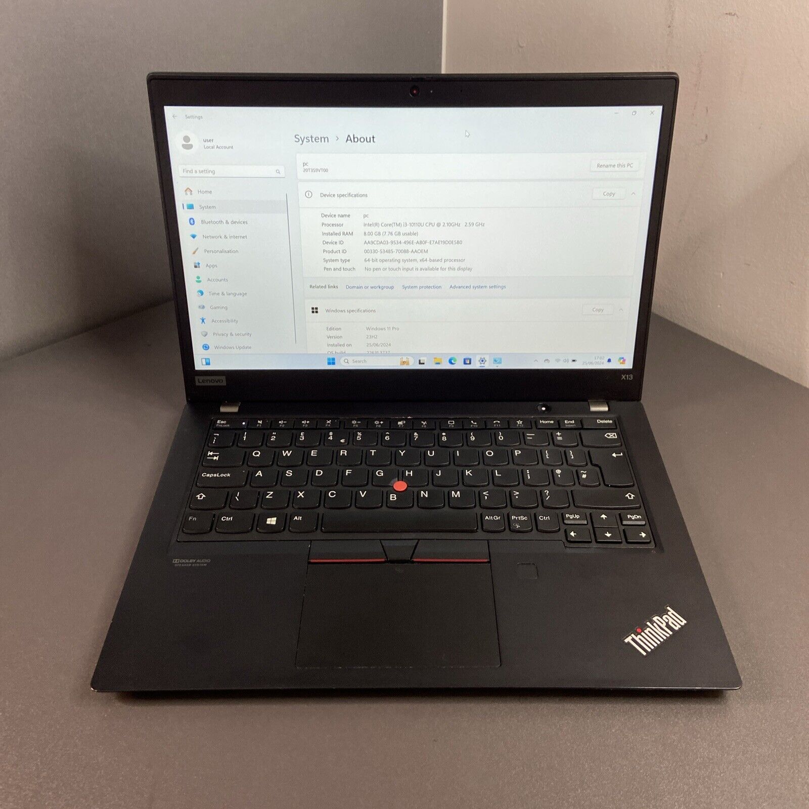 Lenovo  X13 GEN1 Laptop i3-10110U  10TH GEN 8GB RAM 256GB SSD Windows 11 Pro