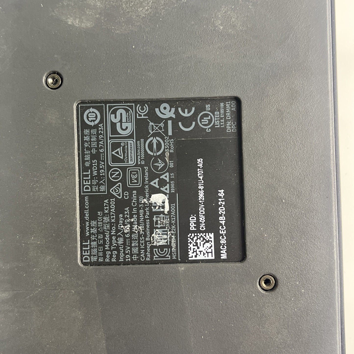Dell Docking station  with USB-C Connector-  Model K17A/K17A001/WD15 - NO PSU