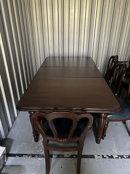 Solid Wood Extendable Dining Table & 8 Leather Chairs Seats 6–8 Classic Design