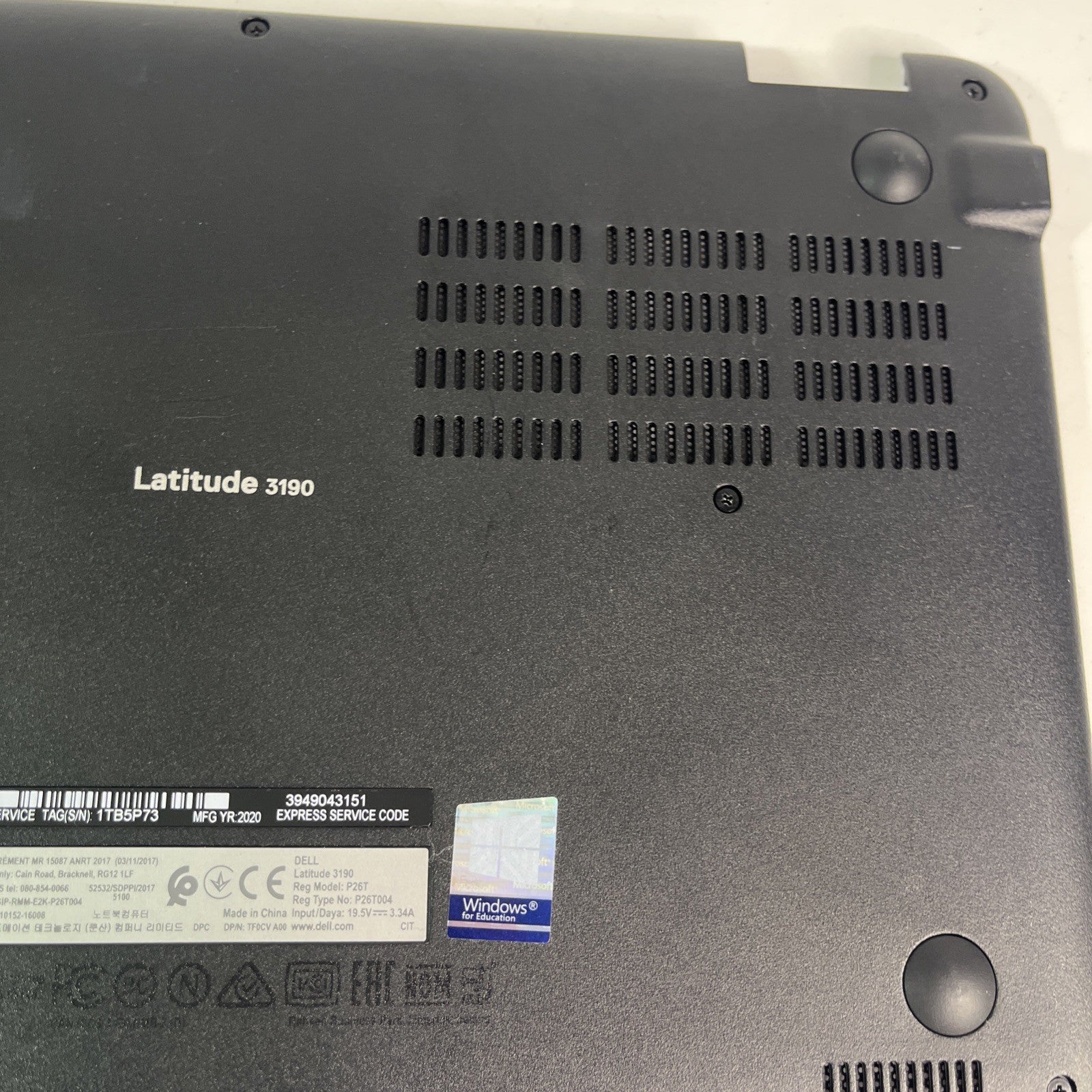 Genuine Black Dell Latitude 3190 Bottom Base Case Cover Cn-0RNMRJ. Grade B