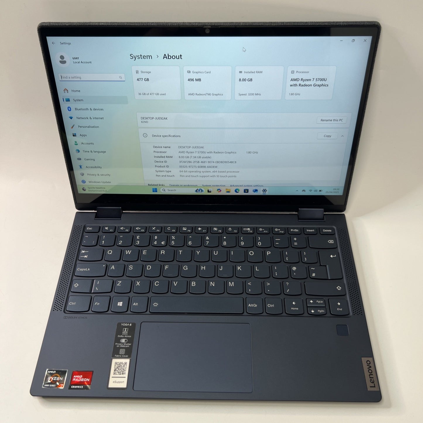 Lenovo Yoga 6 13ALC7 AMD Ryzen 7-5700U 8GB RAM 512GB SSD Touch Screen Win 11