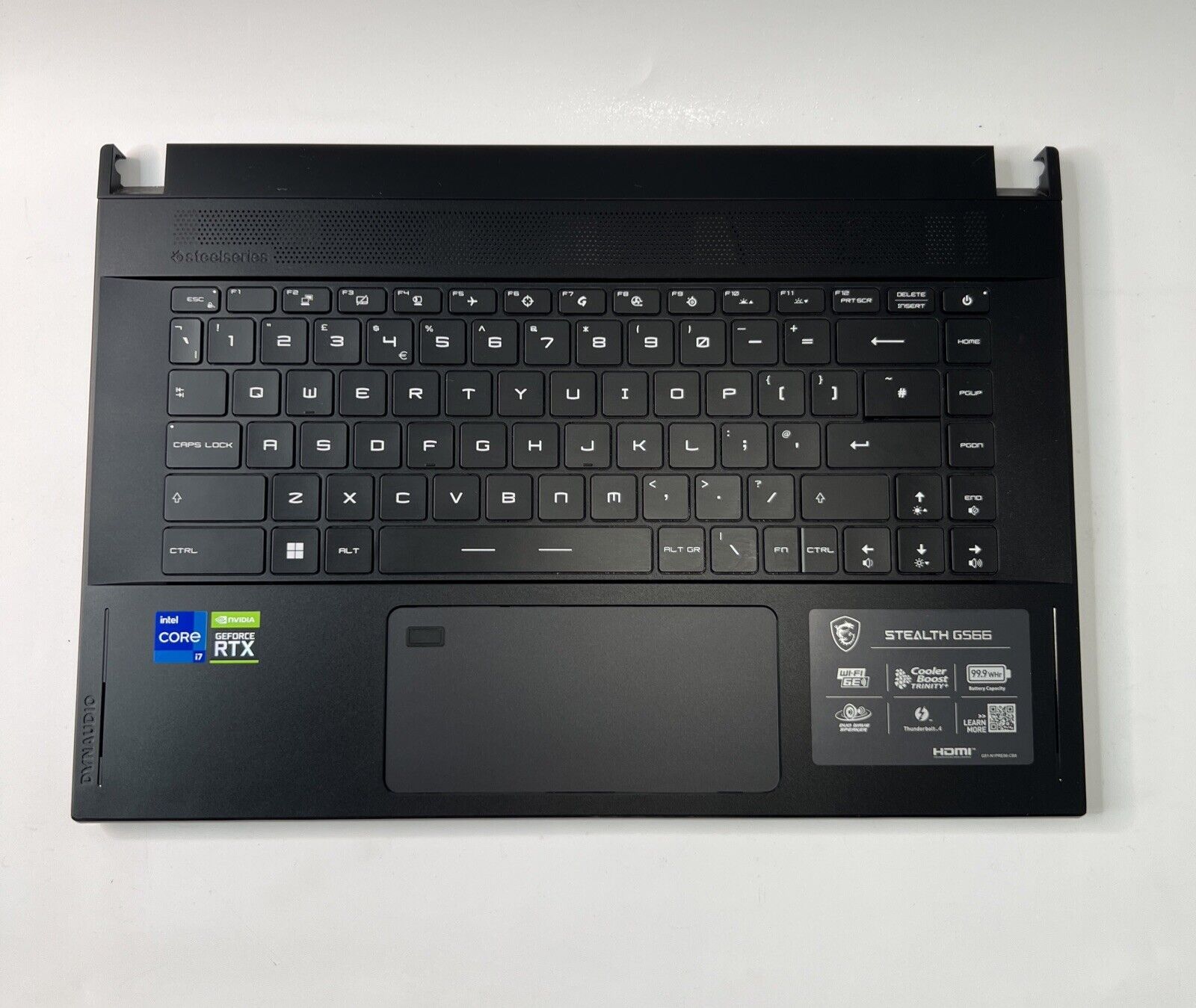 MSI Stealth GS66 MS-16V1 Complete Palmrest UK Keyboard Touchpad Speakers Black