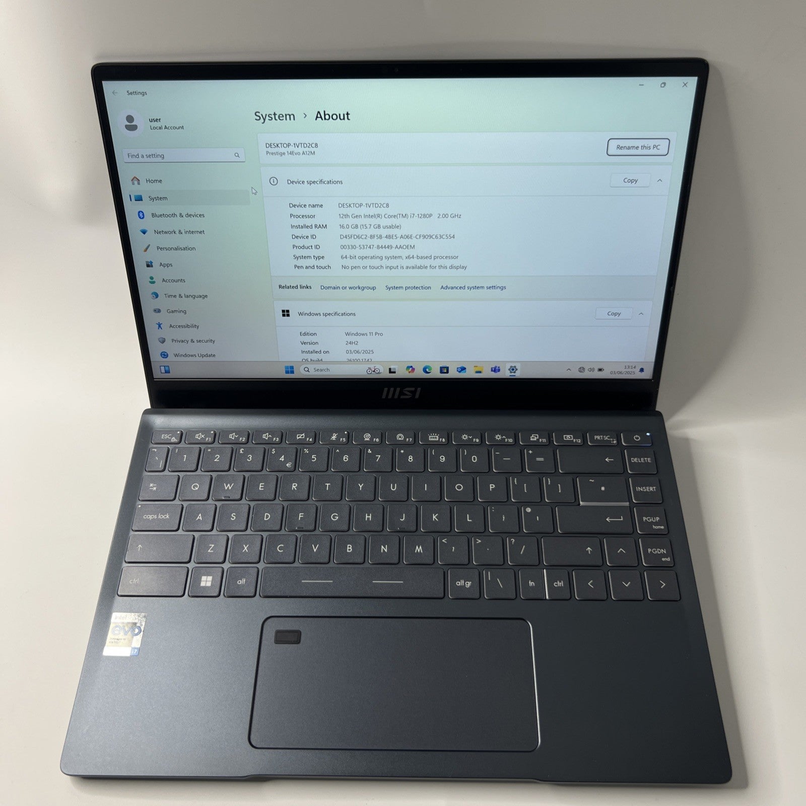 MSI Prestige 14EVO A12M Laptop Intel I7 1280P 16GB RAM 512GB SSD Windows 11