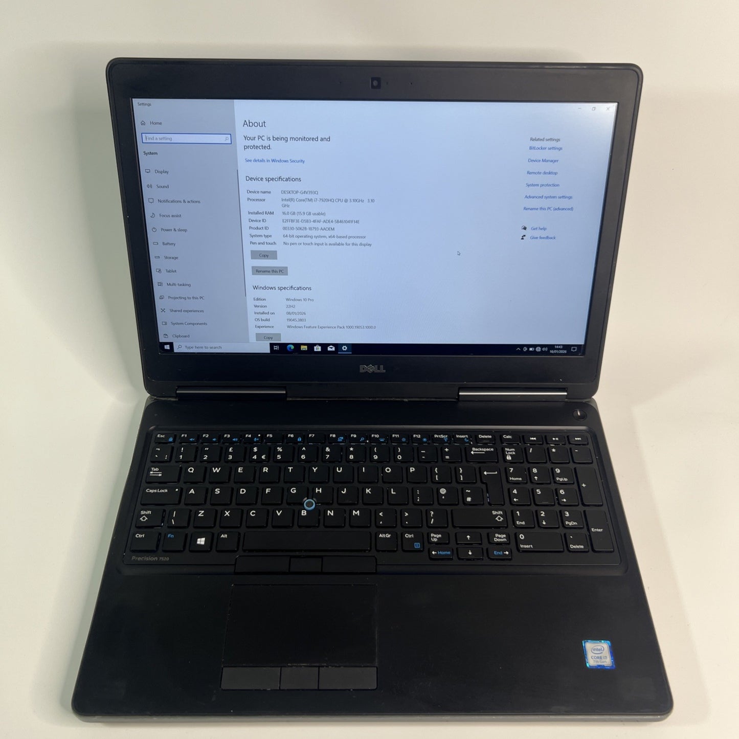 Dell Precision 7520 Mobile Workstation Laptop – Intel Core i7-7920HQ 16GB RAM