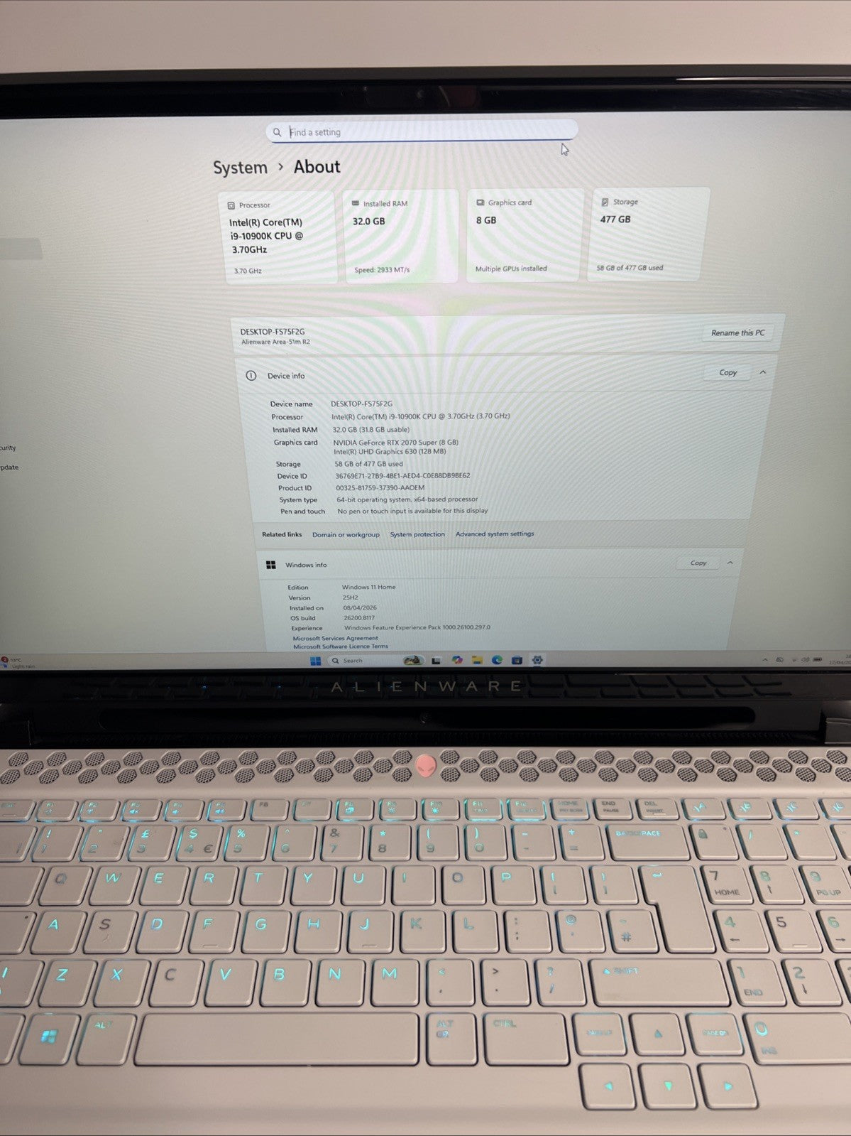Alienware Area 51M R2 i9-10900K 32GB RTX 2070 Super 2x PSU Gaming