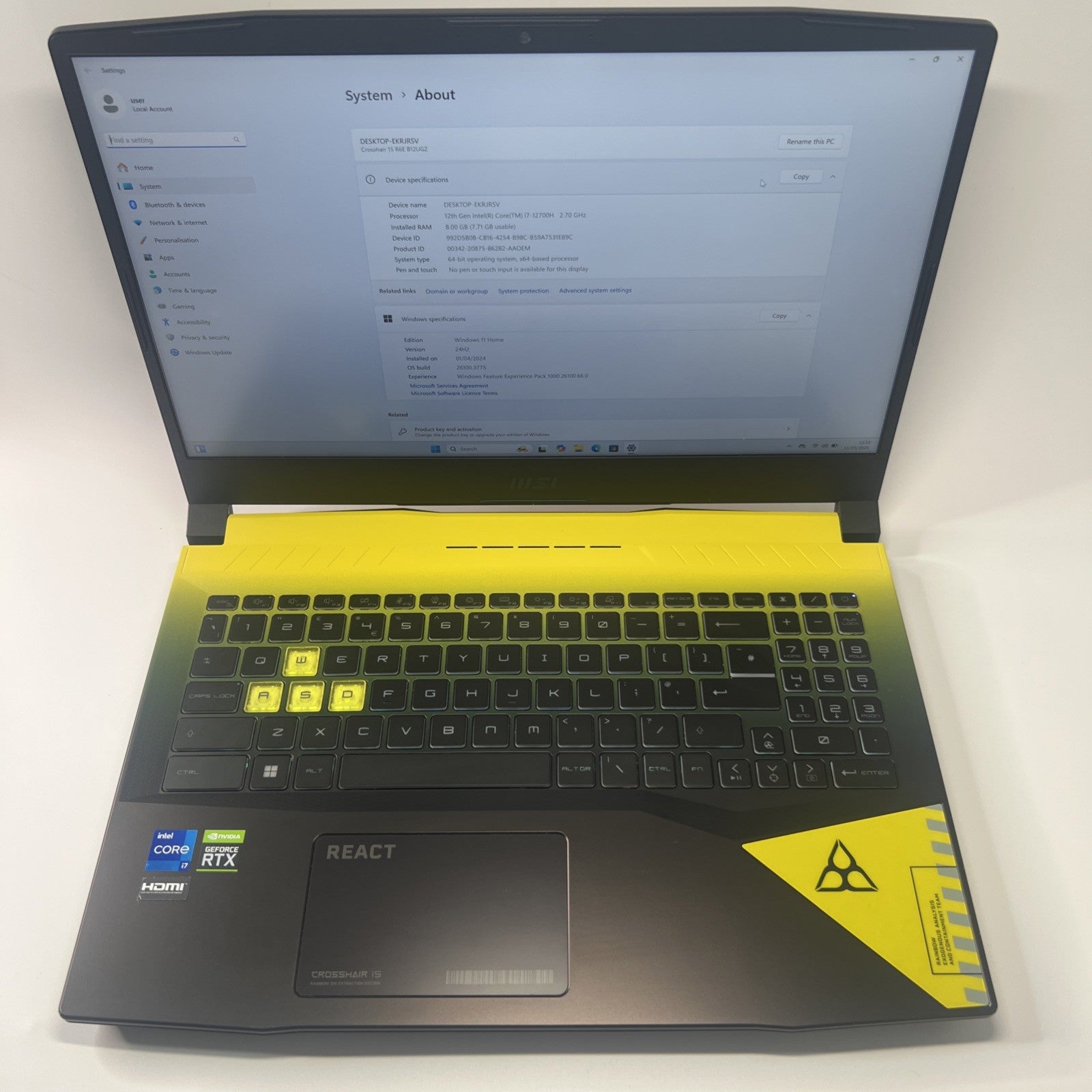 MSI Crosshair 15 Intel Core i7-12700H 1TB SSD 16GB RAM RTX 3070  Windows 11