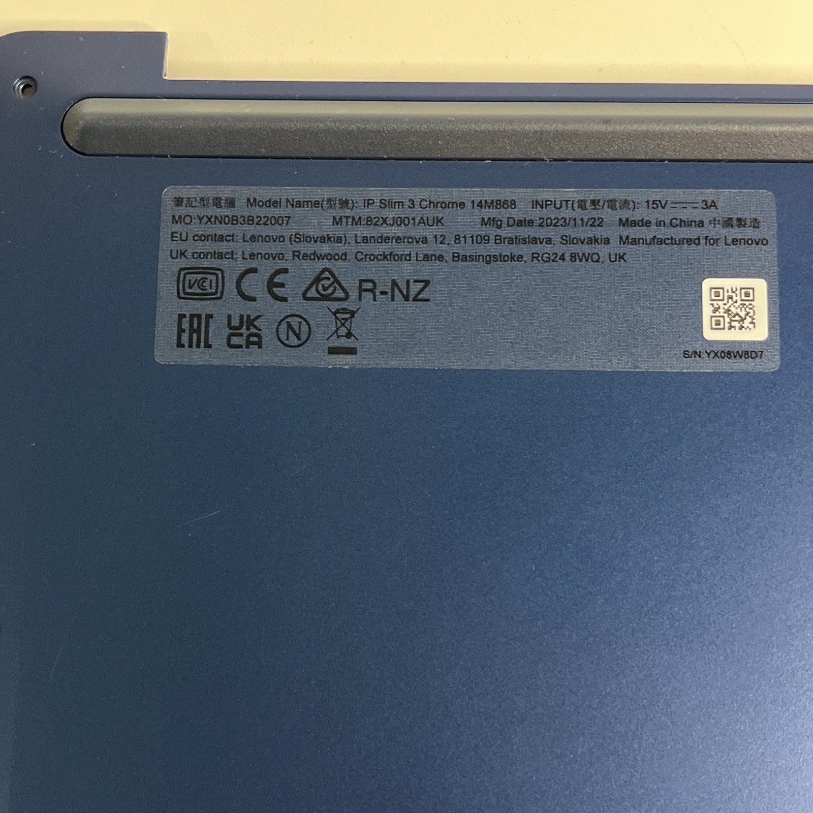 Lenovo IP Slim 3 Chrome 14M868 Bottom Cover 5CB1L30389 HQ2073136V000 Grade B