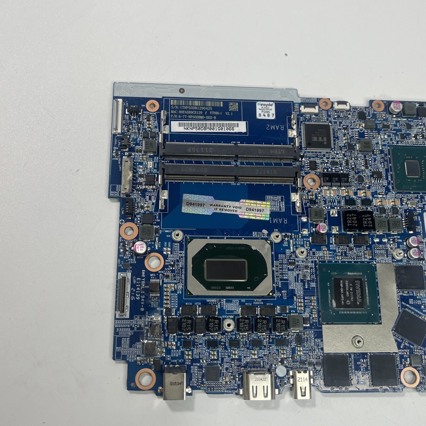 Genuine  Medion Erazer E10 Motherboard i5-10th Gen , GTX 1650, NP500. No Power.