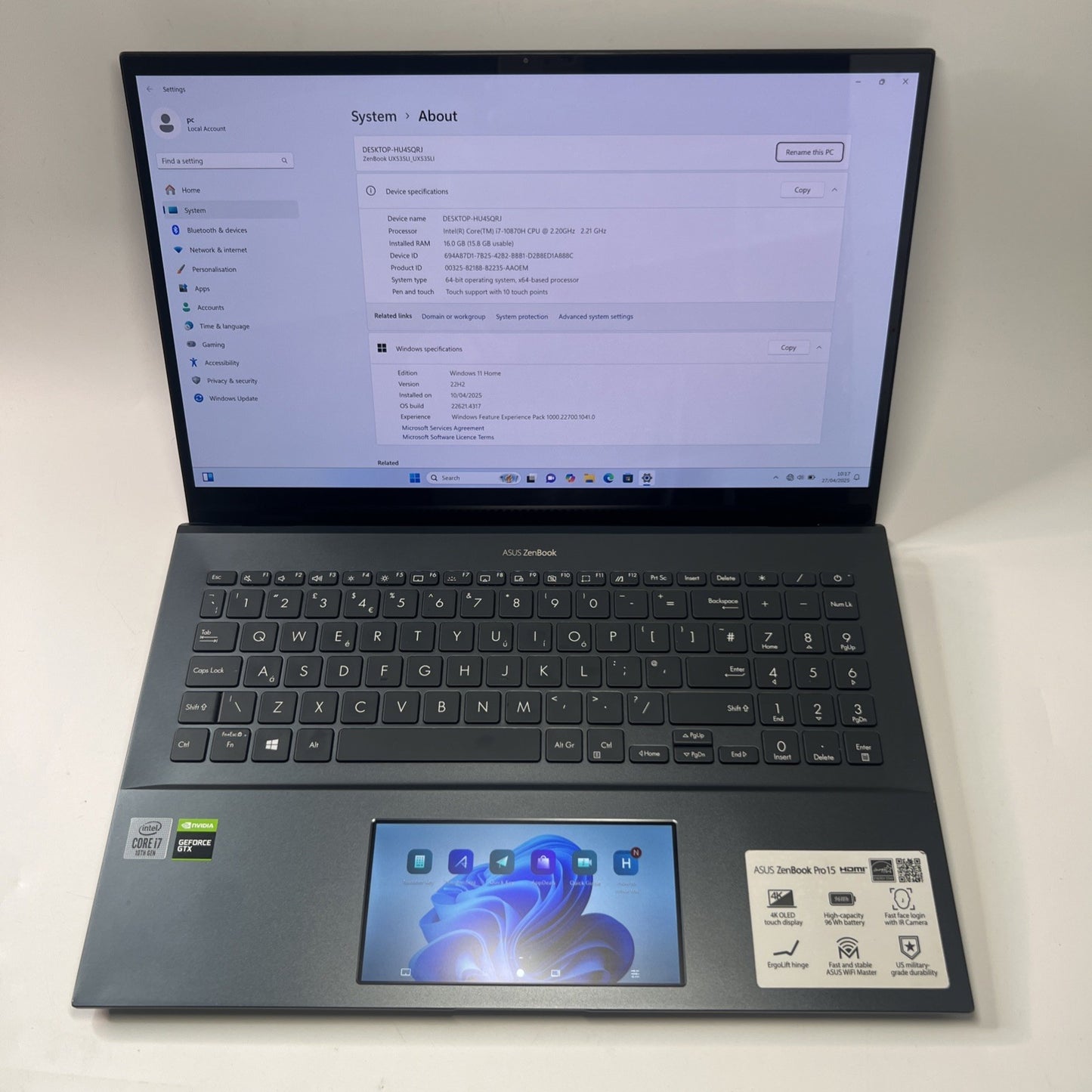 ASUS ZenBook 15 OLED UX535L Intel i7-10870H GTX 1650Ti 16GB RAM 256GB  SSD