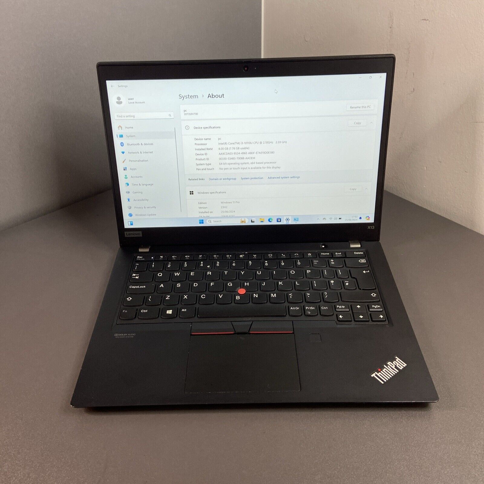 Lenovo  X13 GEN1 Laptop i3-10110U  10TH GEN 8GB RAM 256GB SSD Windows 11 Pro