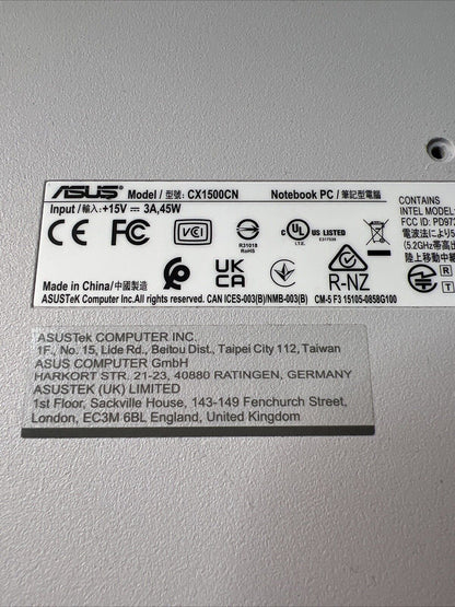 Asus Chromebook CX1500CN Genuine Bottom Base Cover. P/N: 13N1-CWA0L21 Light Grey
