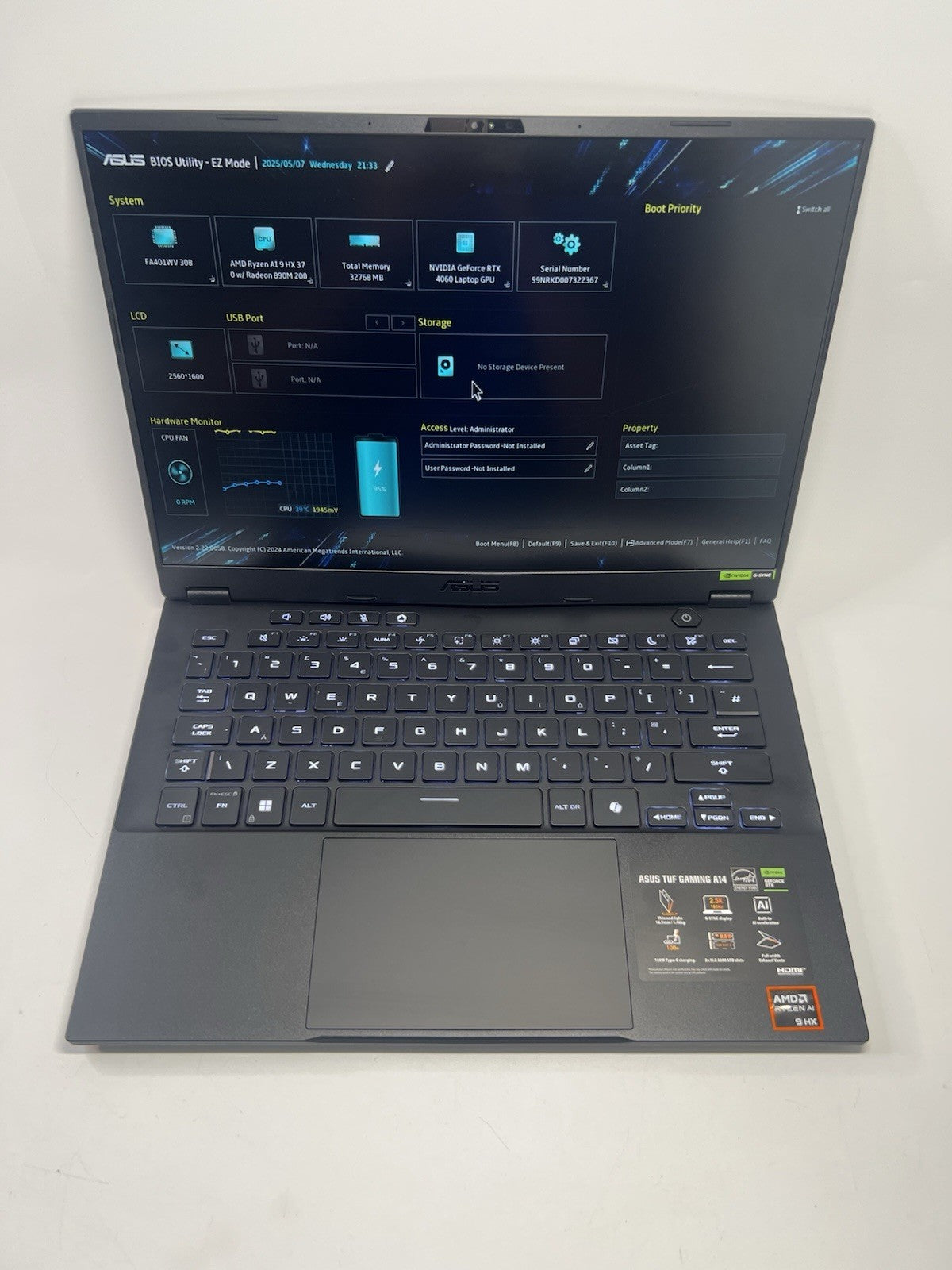 ASUS TUF A14 AMD Ryzen AI 9 32GB RAM  RTX 4060 165Hz 14 Inch For Parts
