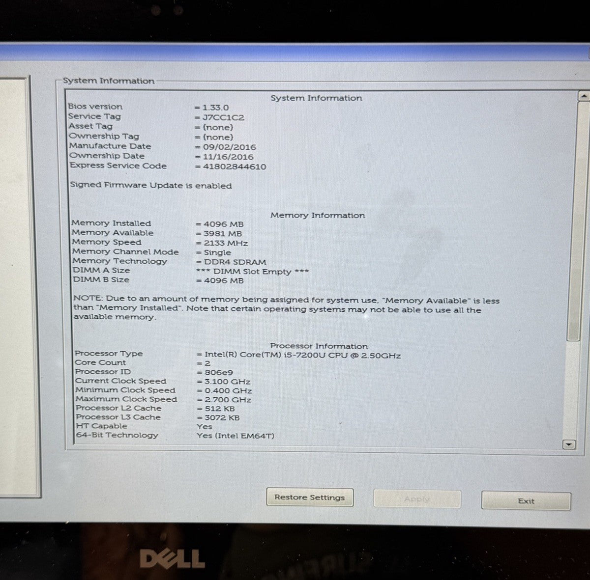 Dell Inspiron 13 5378 Laptop i5-7200U Motherboard 0PG0MH + Heatsink