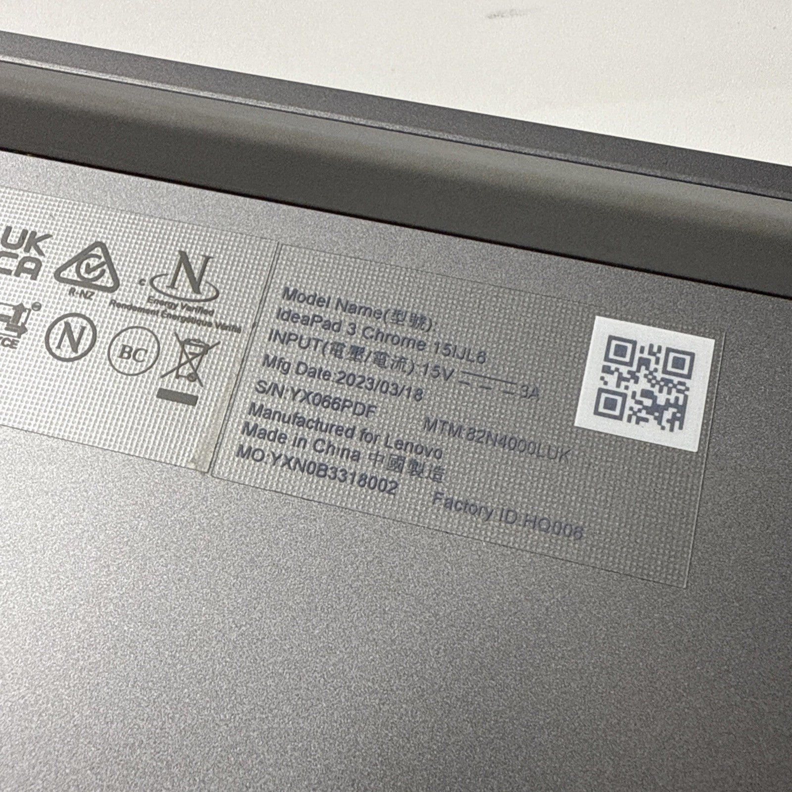 Lenovo IdeaPad 3 Chrome 15IJL6 Bottom Cover Base Casing Assembly Grey 5CB1D70653