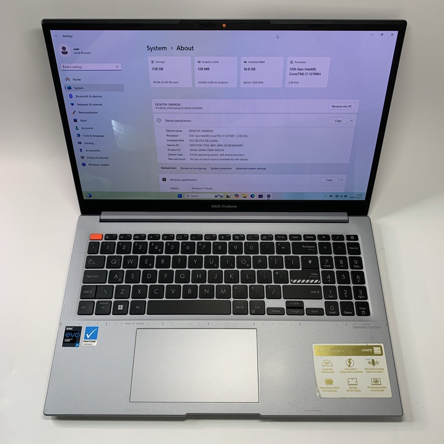 ASUS Vivobook S15 K3502ZA 15.6 OLED Laptop Intel i7-12700H 16GB RAM 256GB SSD