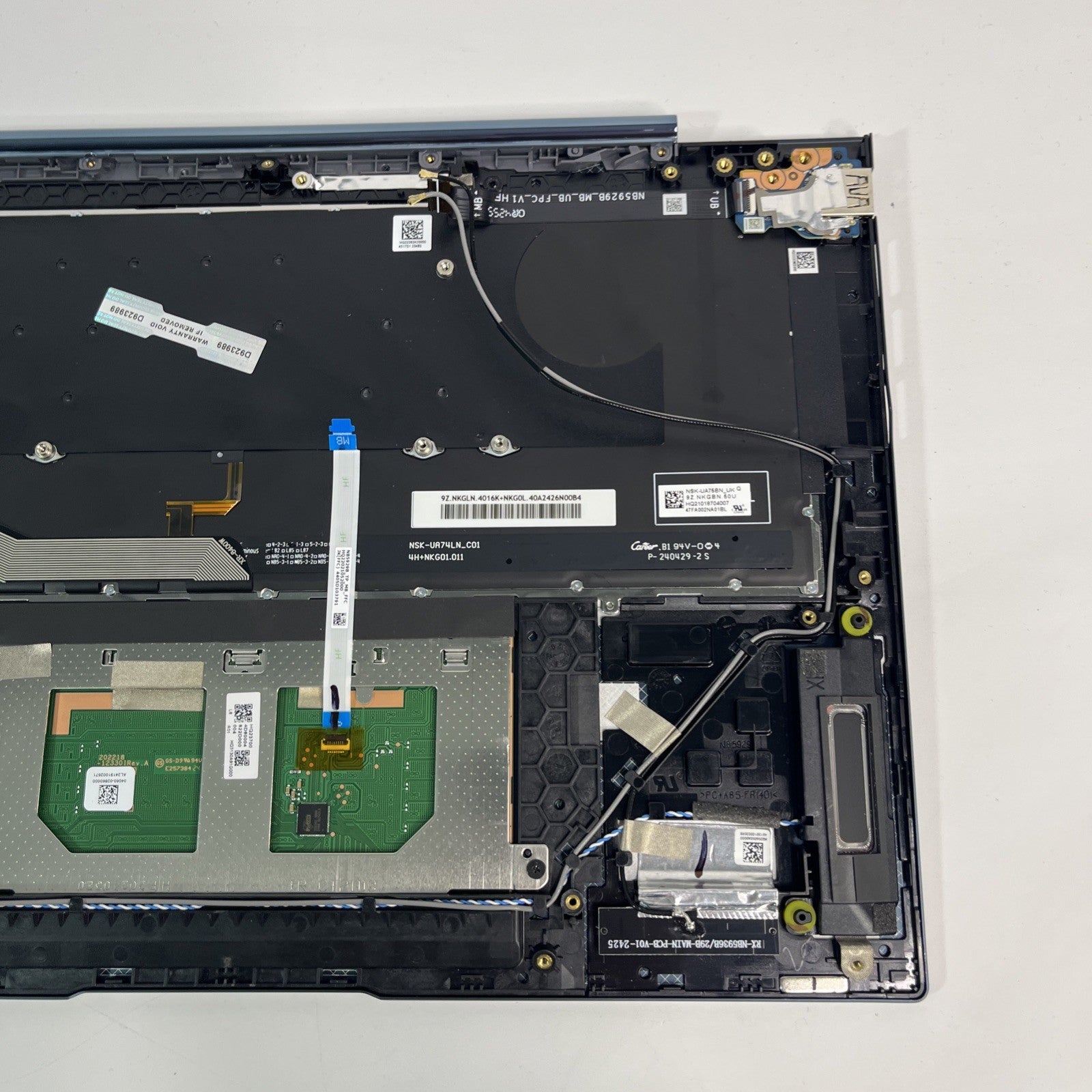 Blue ASUS ZENBOOK 14 FLIP OLED UX3402V Palmrest, Keyboard ,speaker & Touchpad.
