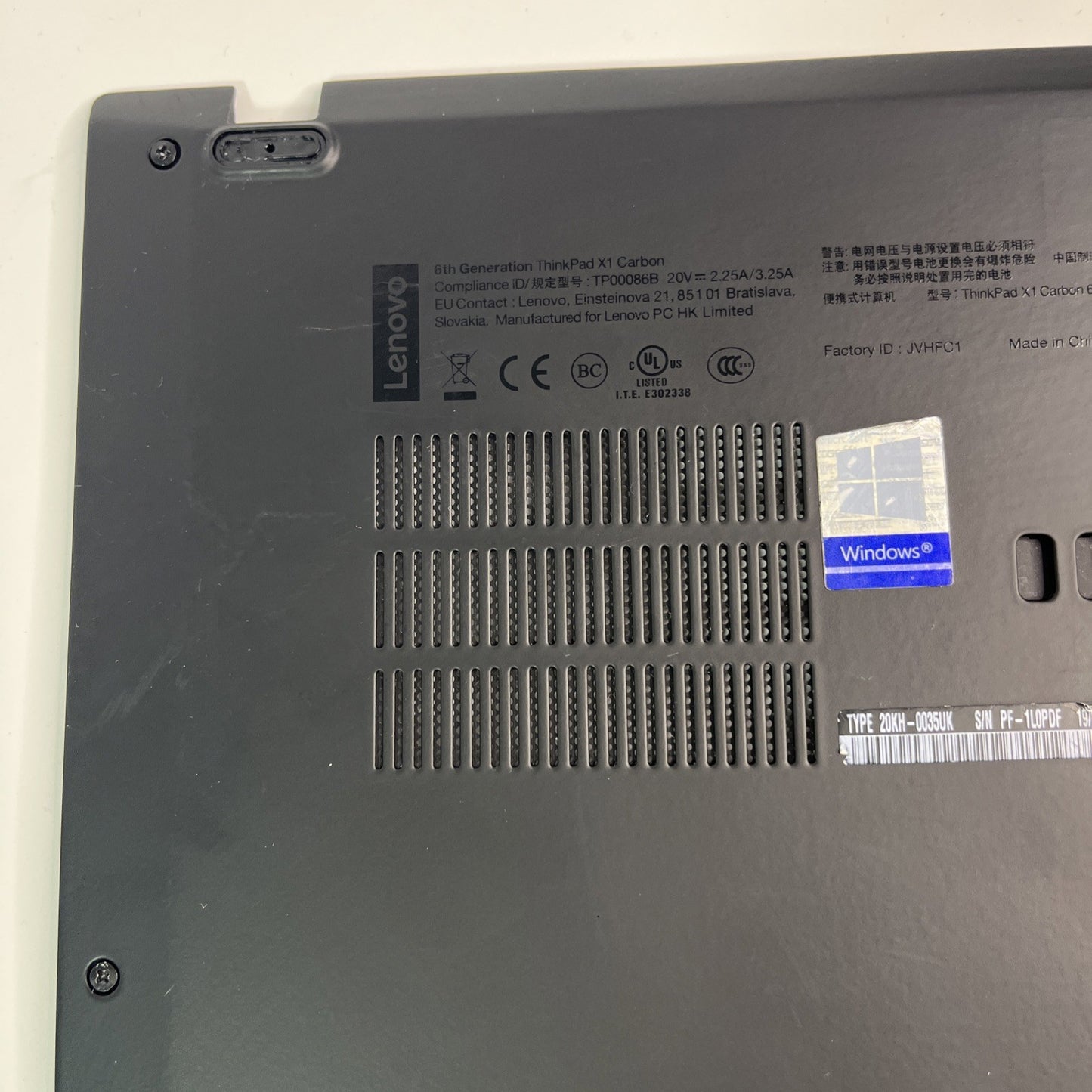 Genuine black ck Lenovo ThinkPad X1 Carbon 6th Gen Bottom Base Cover. #G B
