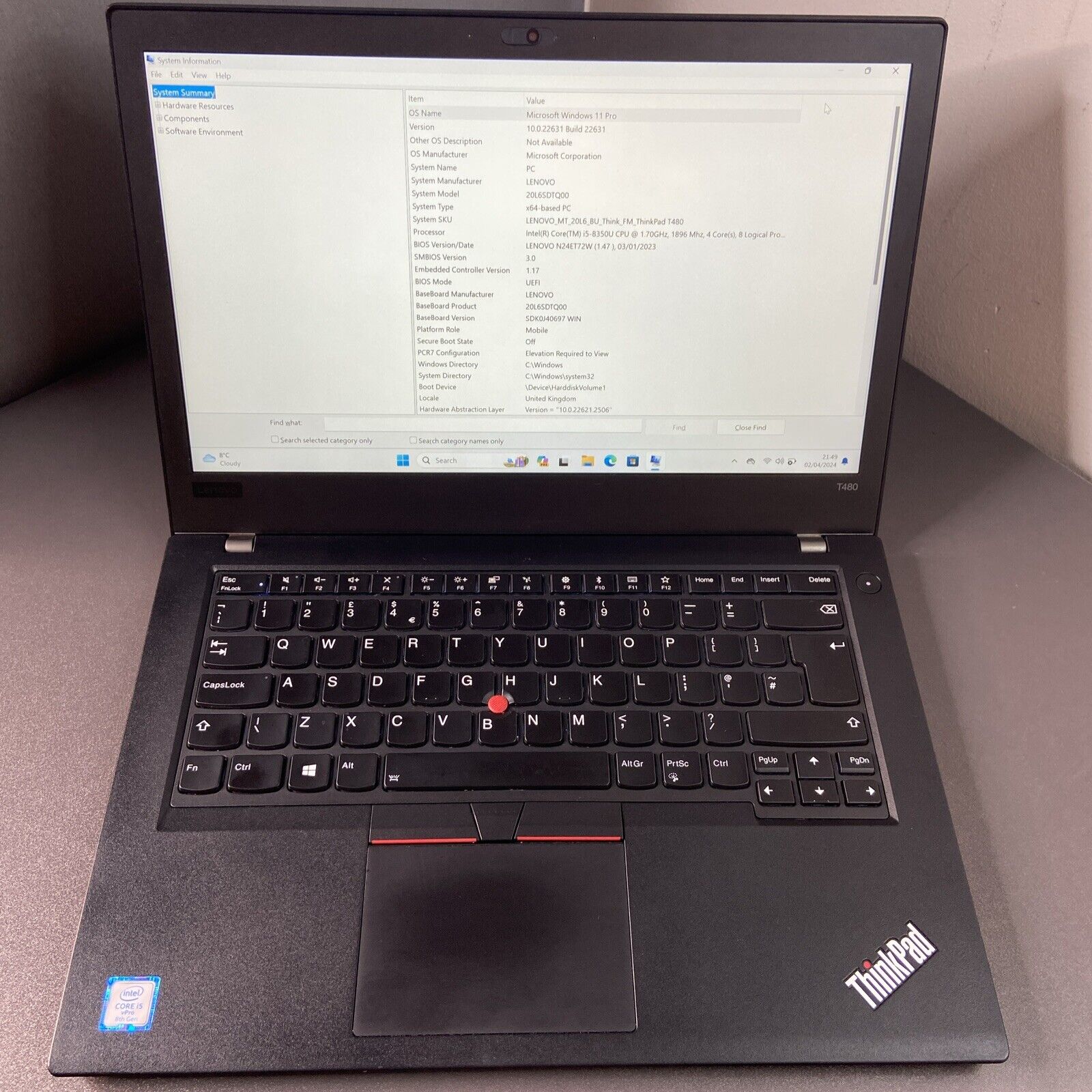 Lenovo ThinkPad T490 14" 256GB SSD Intel Core i5-8250U 8th Gen, 8GB  RAM Win 11