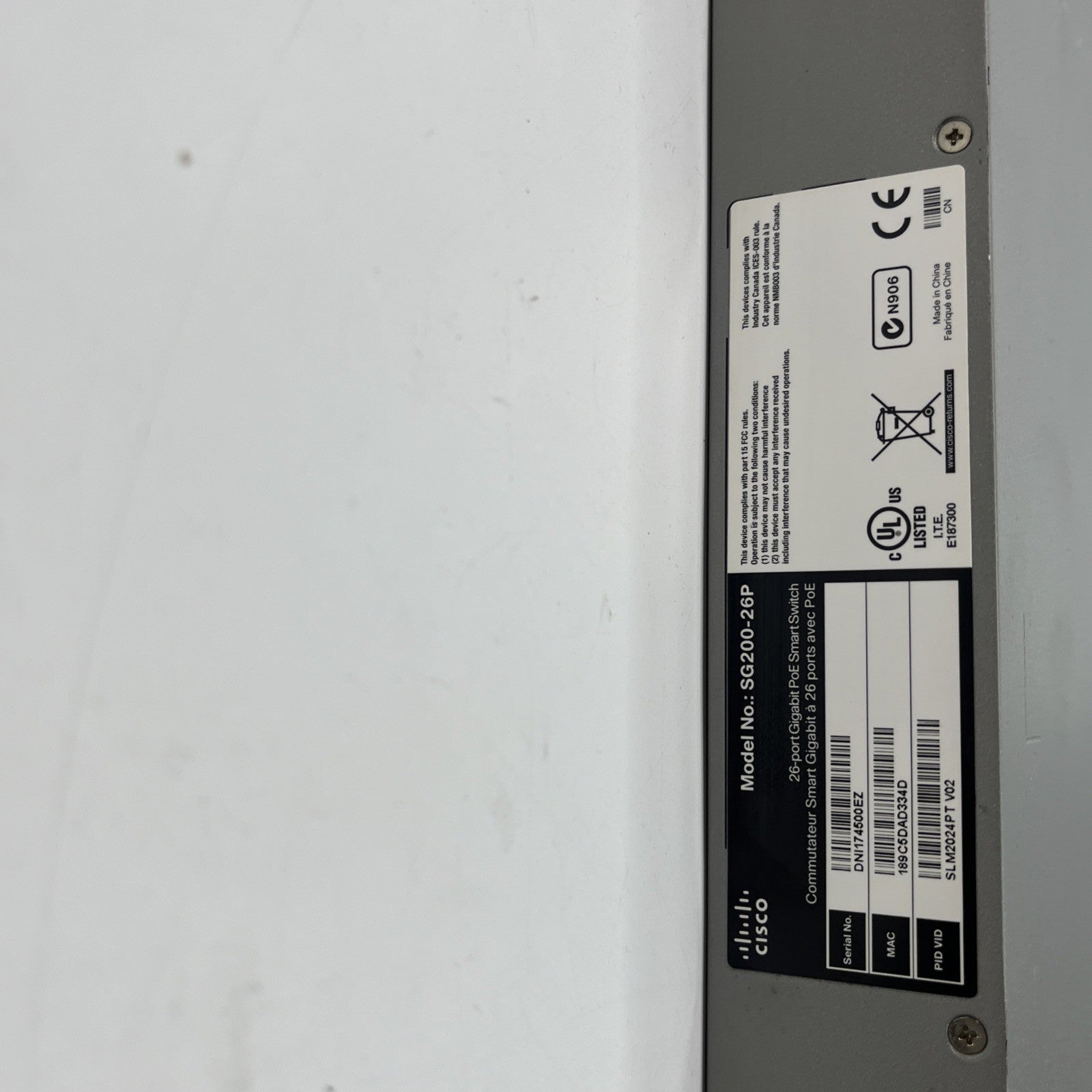 Cisco SG200-26P 26-Port Gigabit PoE Smart Switch - Black, FEW MINOR.