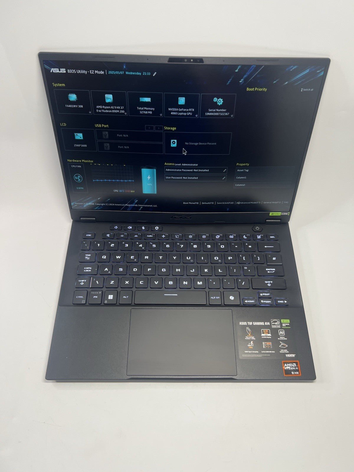 ASUS TUF A14 AMD Ryzen AI 9 32GB RAM  RTX 4060 165Hz 14 Inch For Parts