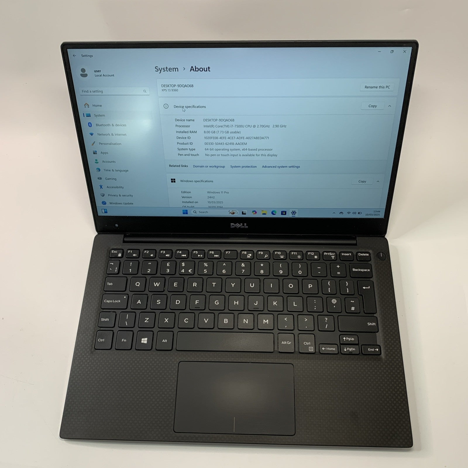 Dell XPS 13 9360 Core i7-7550U 8GB RAM 256GB SSD 13.3" FHD Windows 11