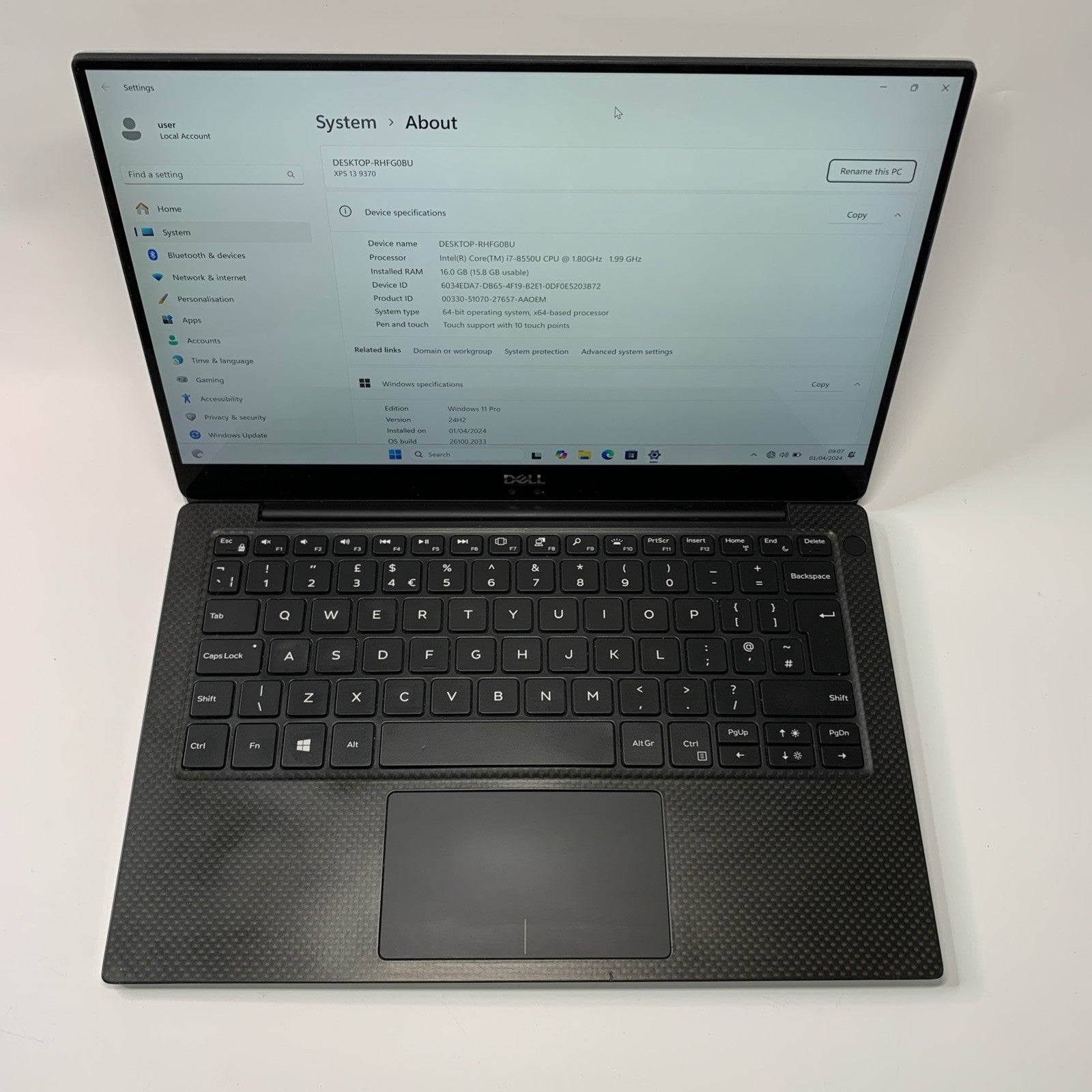 Dell XPS 13 9370 13.3" 4K Laptop Core i7-8550U 8GB RAM 512GB SSD Touchscreen
